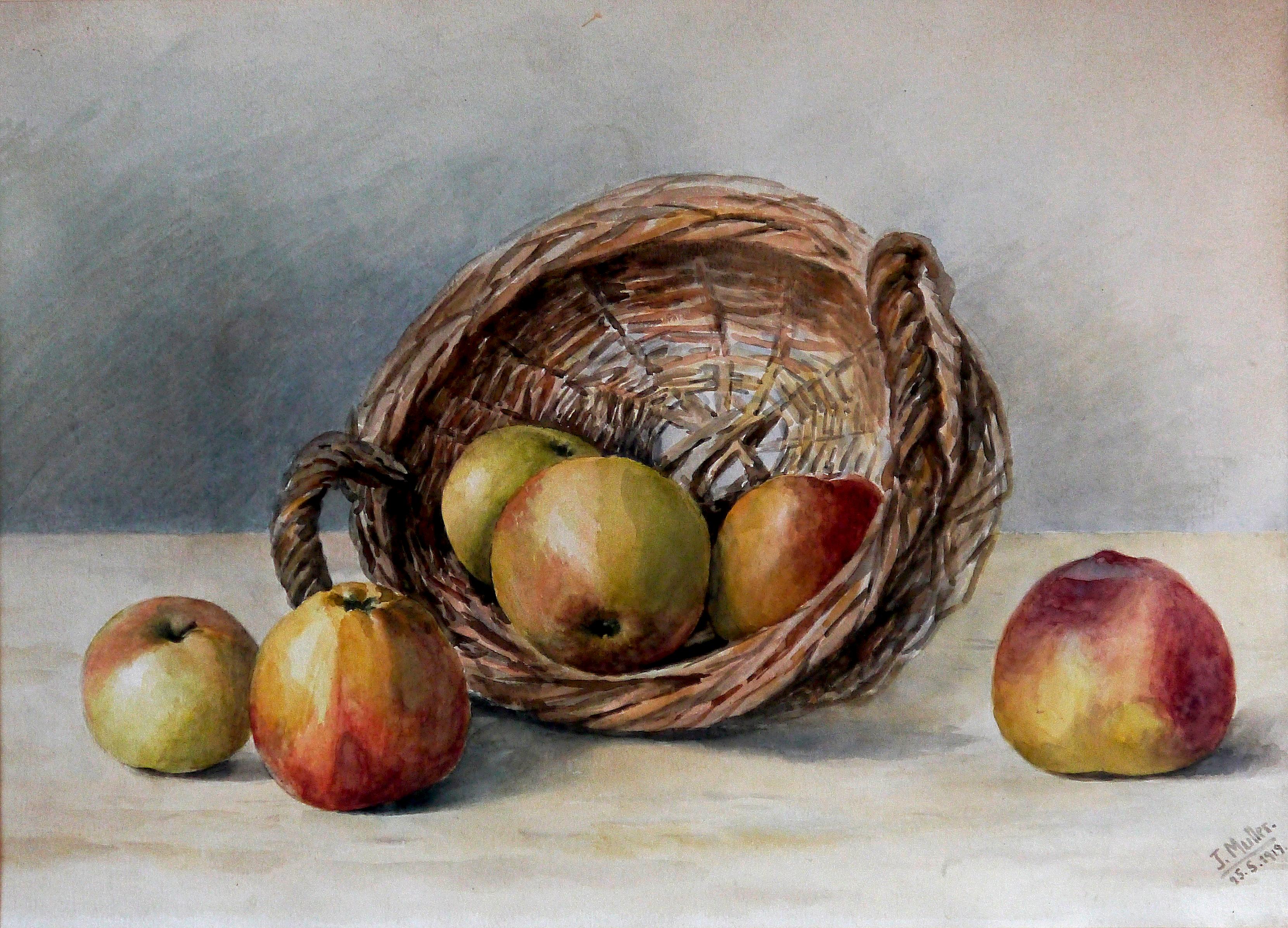 Natura morta di scuola francese - Cestino di mele - XX secolo Firmato AUC - Painting di French School Masters