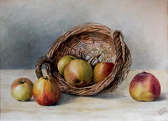 French school Still Life - Basket of apples - 20th century Signed AUC
