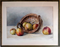 French school Still Life - Basket of apples - 20th century Signed AUC