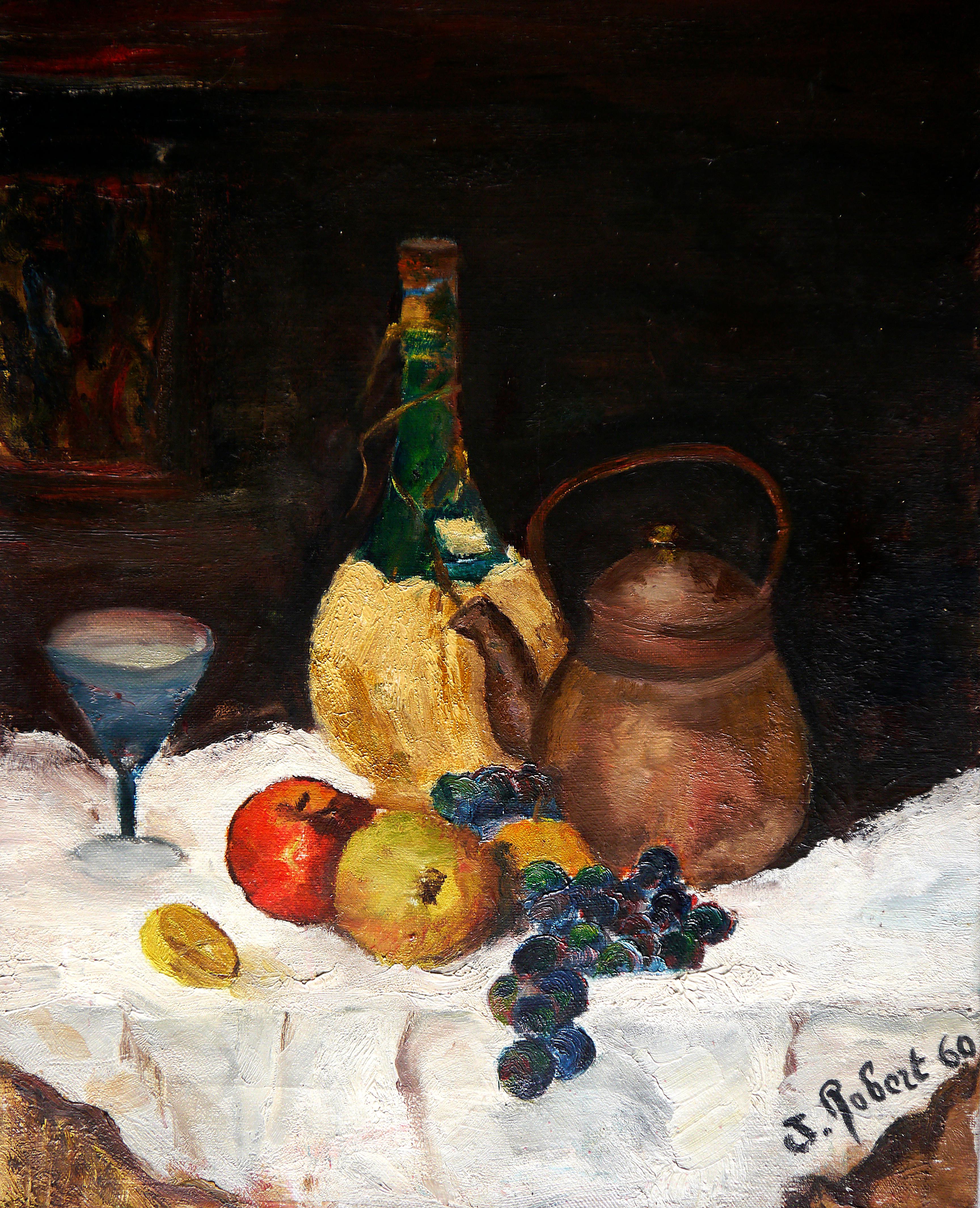 Stillleben der französischen Schule, Ölgemälde, signiert – Painting von French School Masters