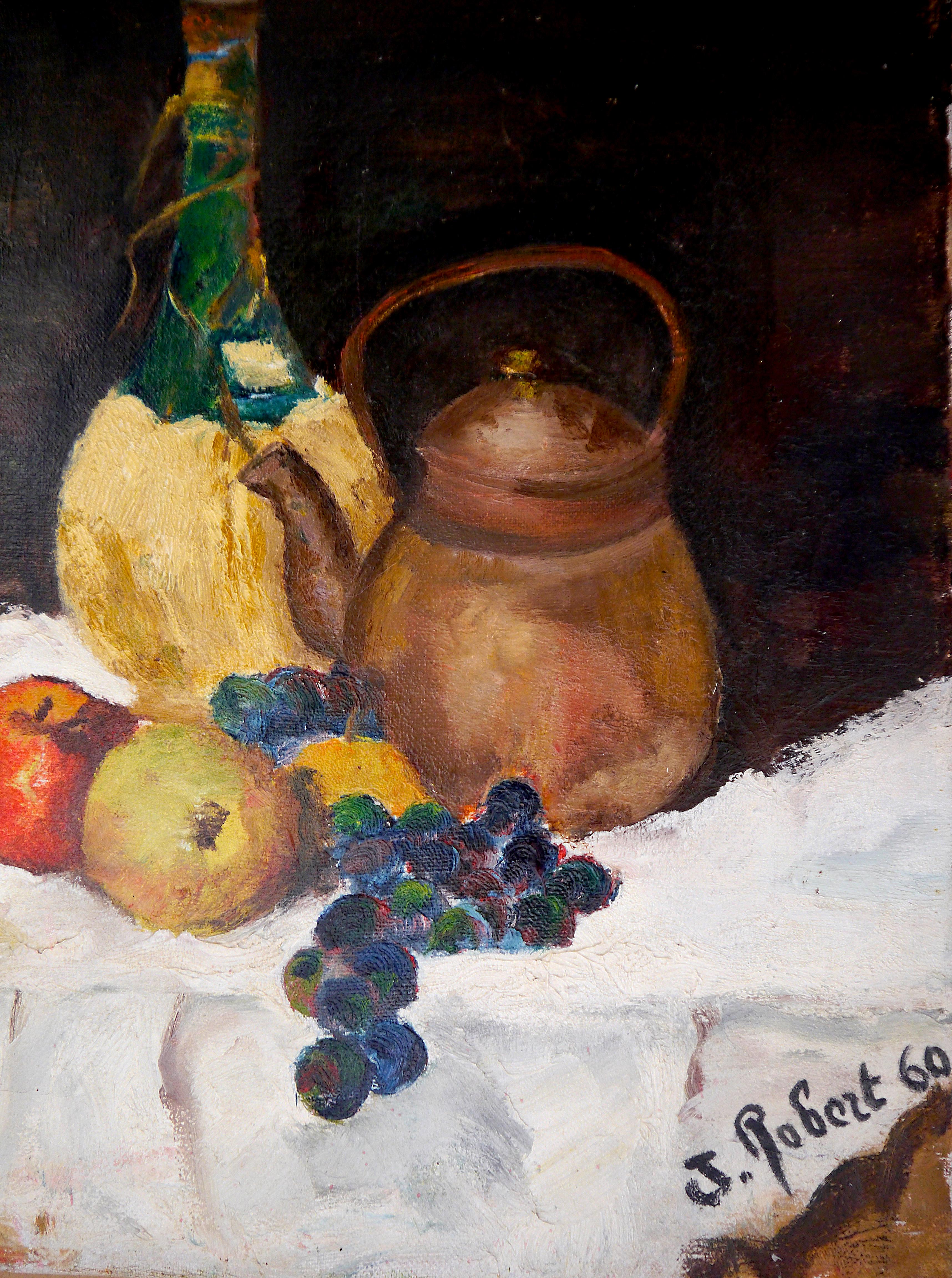 French school Still Life Oil painting Signed - Tonalist Painting by French School Masters