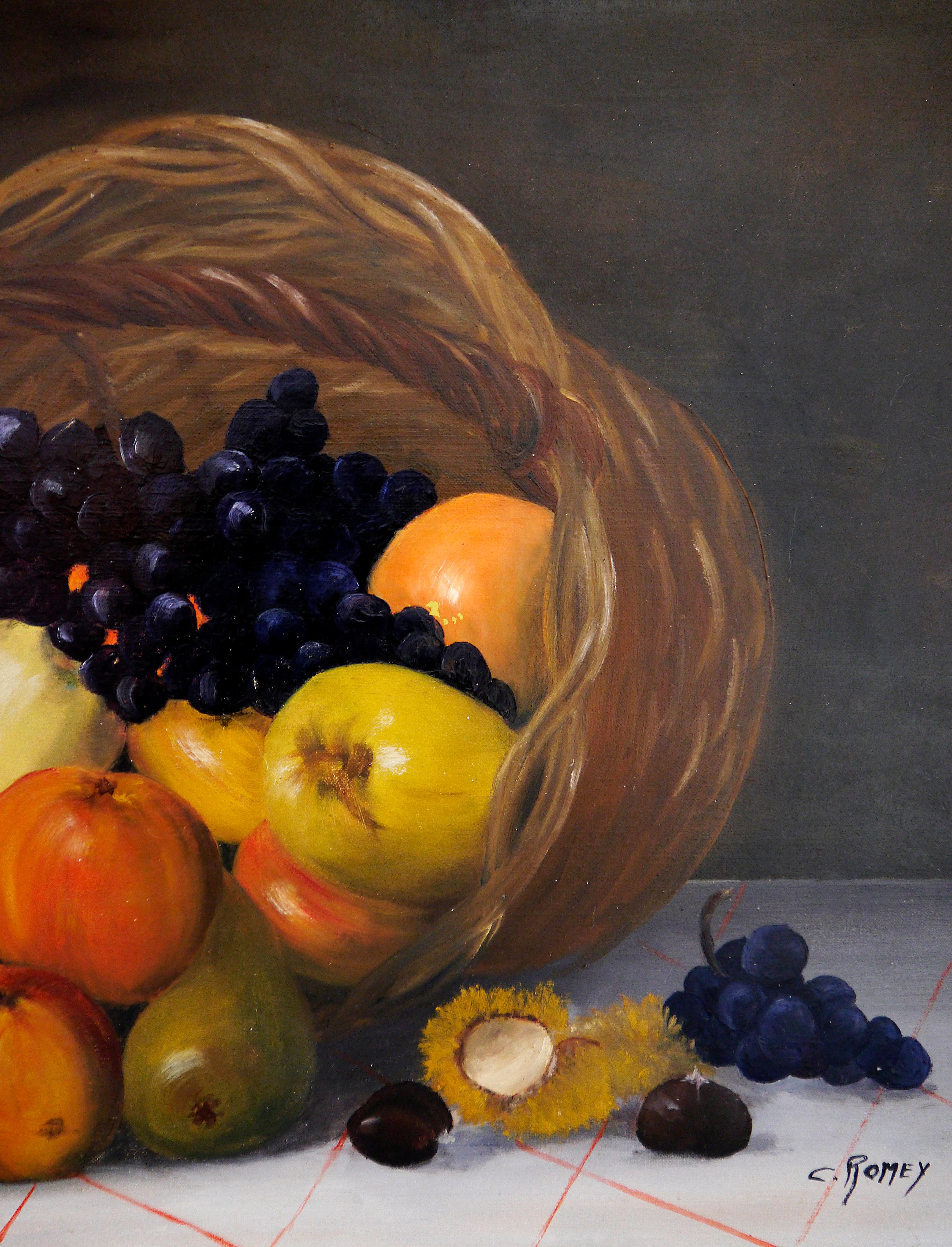 French school Still Life Oil painting Signed - Tonalist Painting by French School Masters