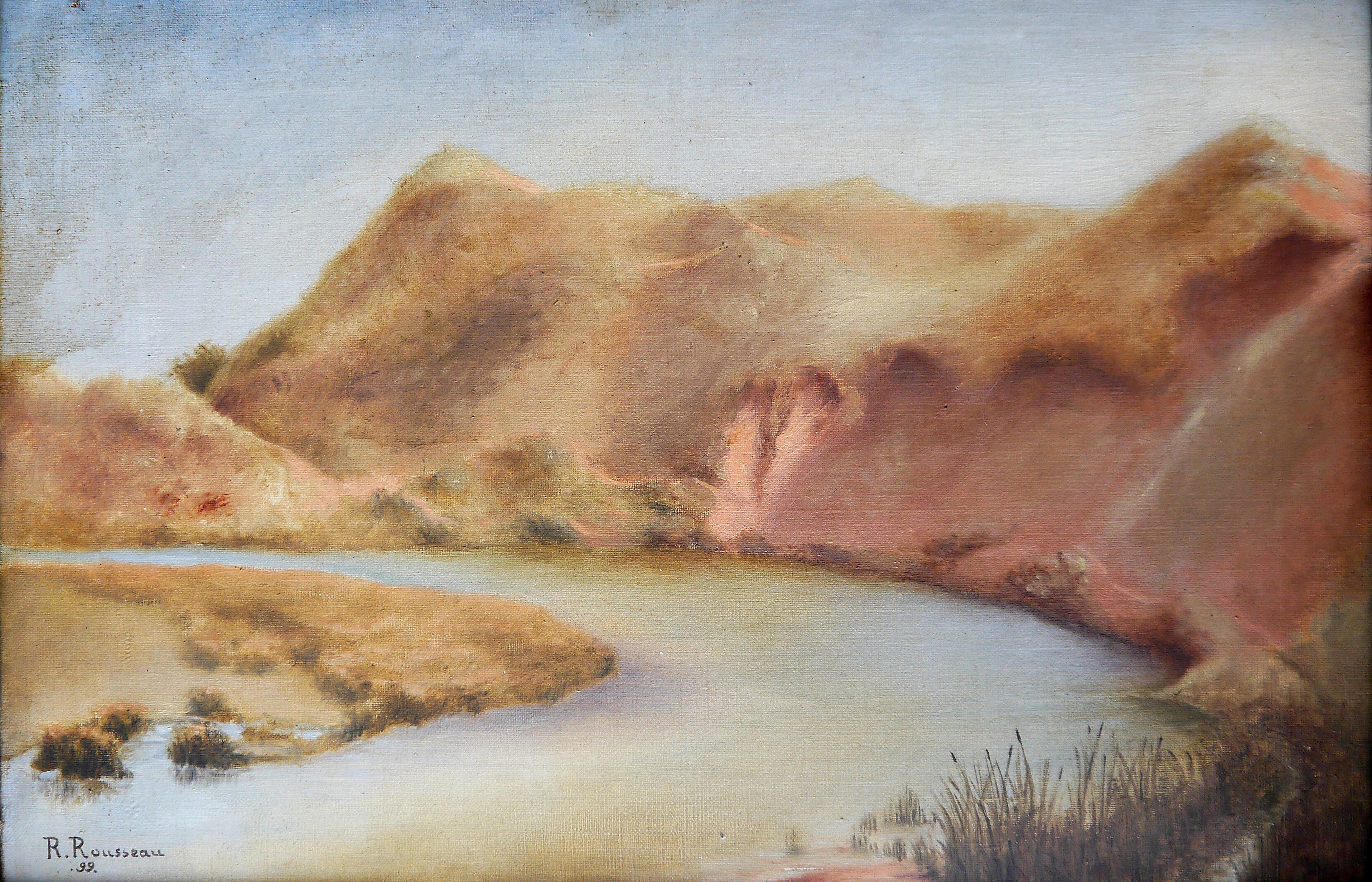 French school The River Oil painting Signed - Painting by French School Masters