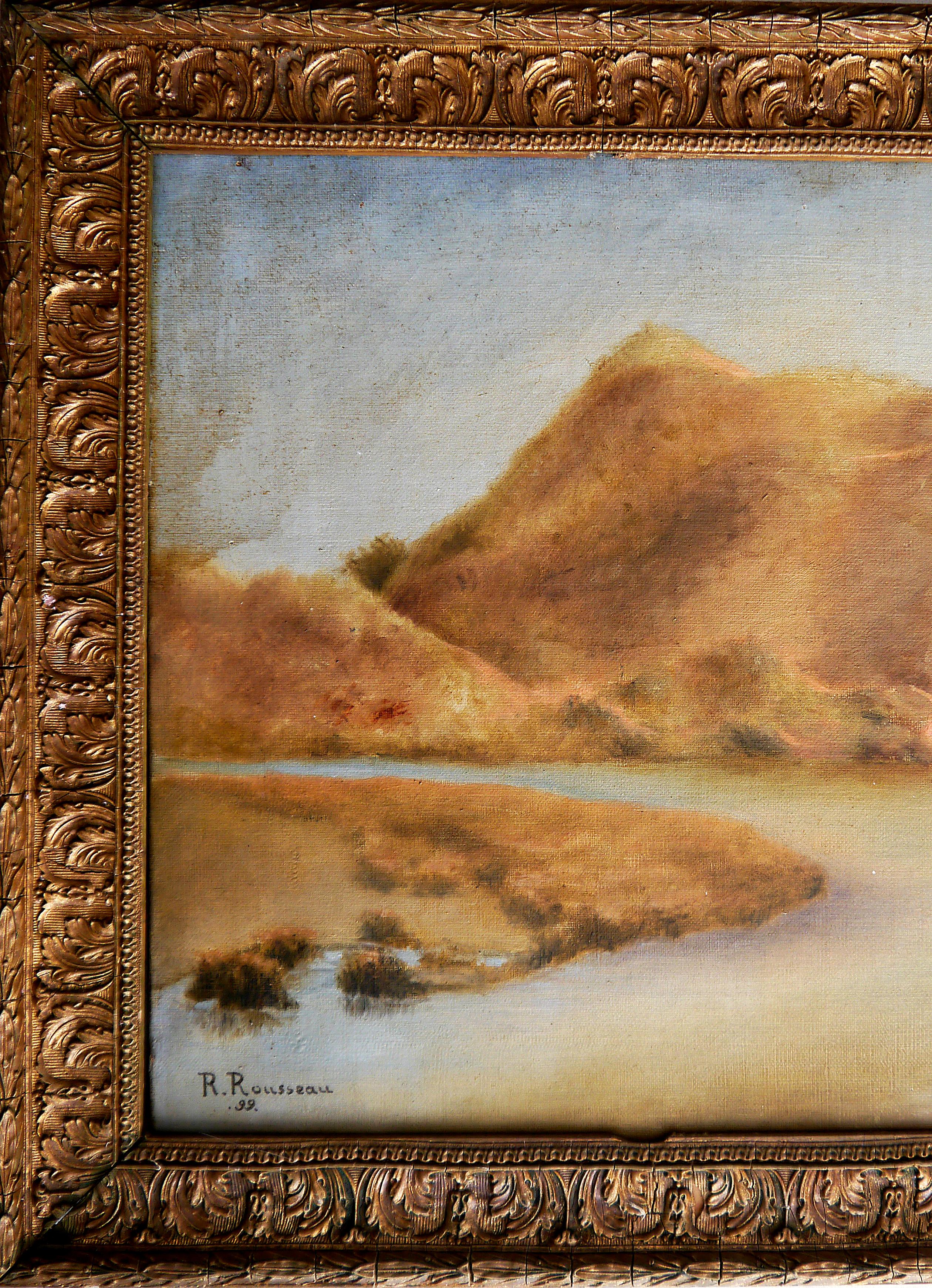 French school The River Oil painting Signed - Brown Figurative Painting by French School Masters