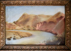 École française La rivière, peinture à l'huile signée