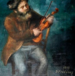 French school The Violinist Oil painting Signed