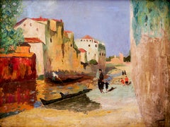 Scuola francese Vibrante scena di Venise Firmato