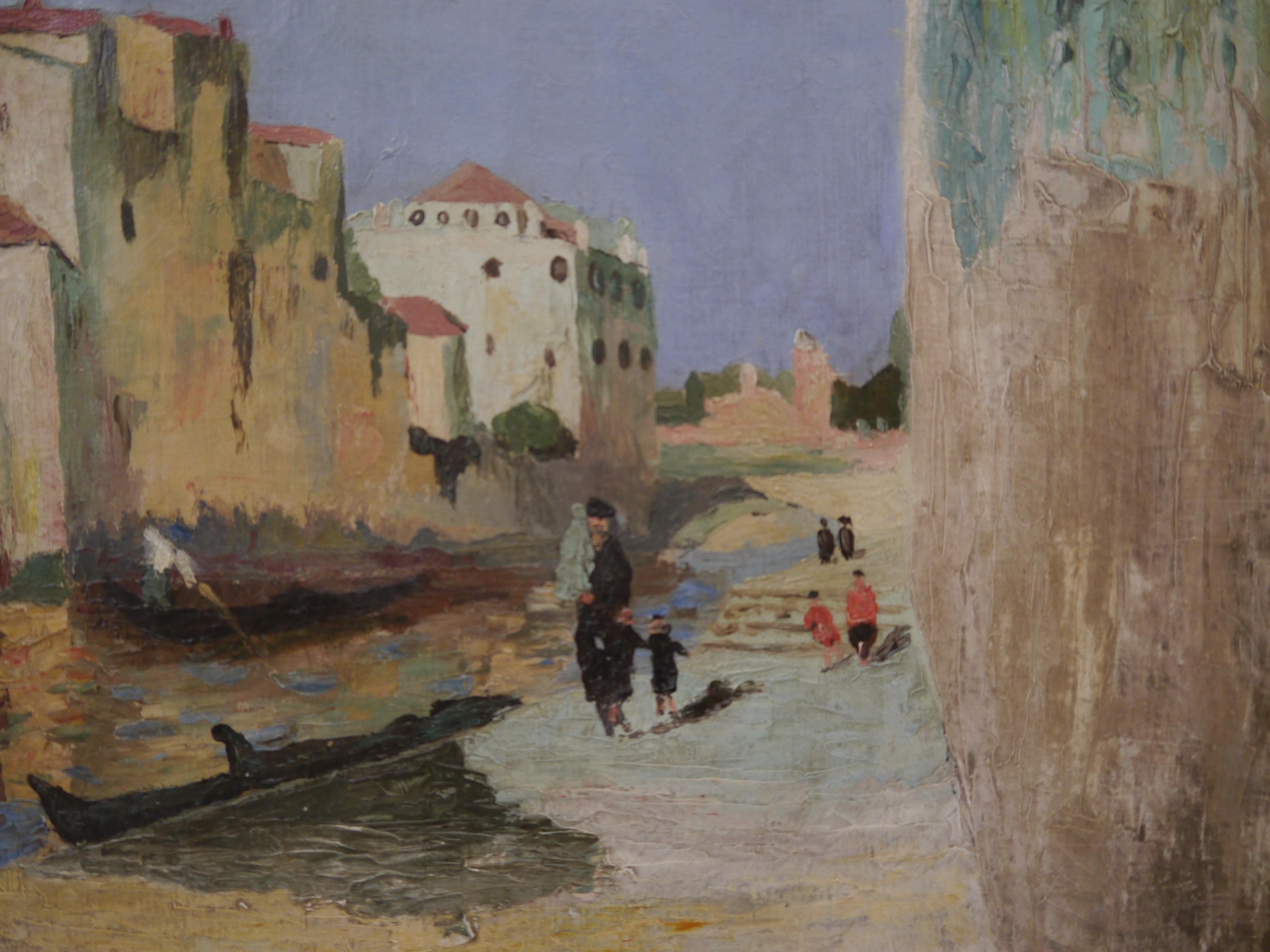 Französische Schule Lebendige Venedig-Szene Signiert (Impressionismus), Painting, von French School Masters