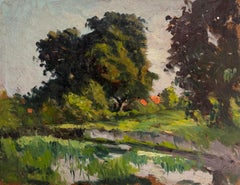Journée d'été au Greene & Greene Peinture impressionniste française de paysage au bord d'une rivière