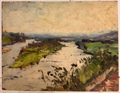 La calda luce estiva sulla valle del fiume francese Pittura di paesaggio impressionista