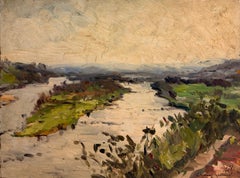 La calda luce estiva sulla valle del fiume francese Pittura di paesaggio impressionista