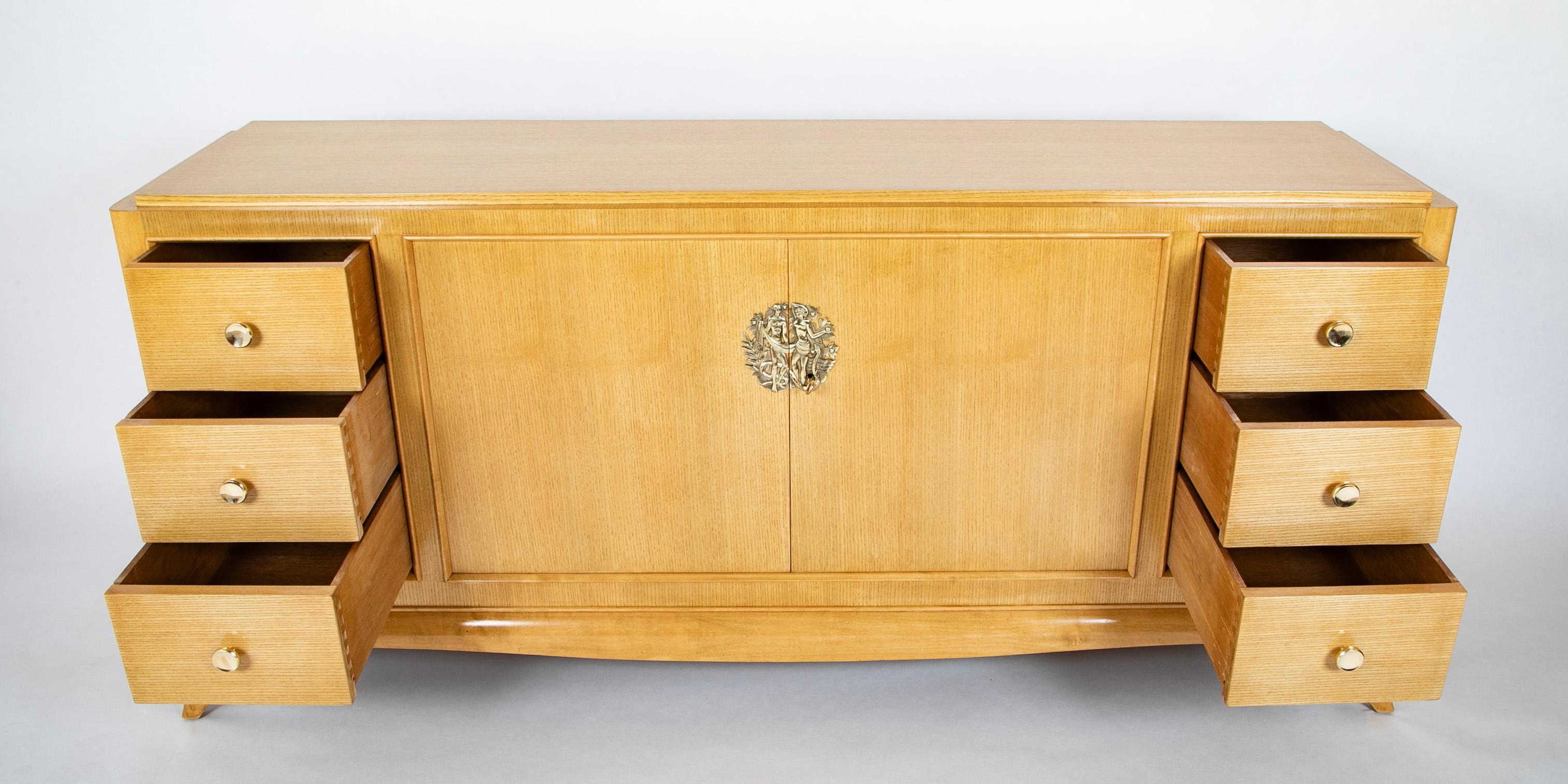 French School of Arbus Credenza in Light Wood with Adam & Eve Medallion For Sale 3