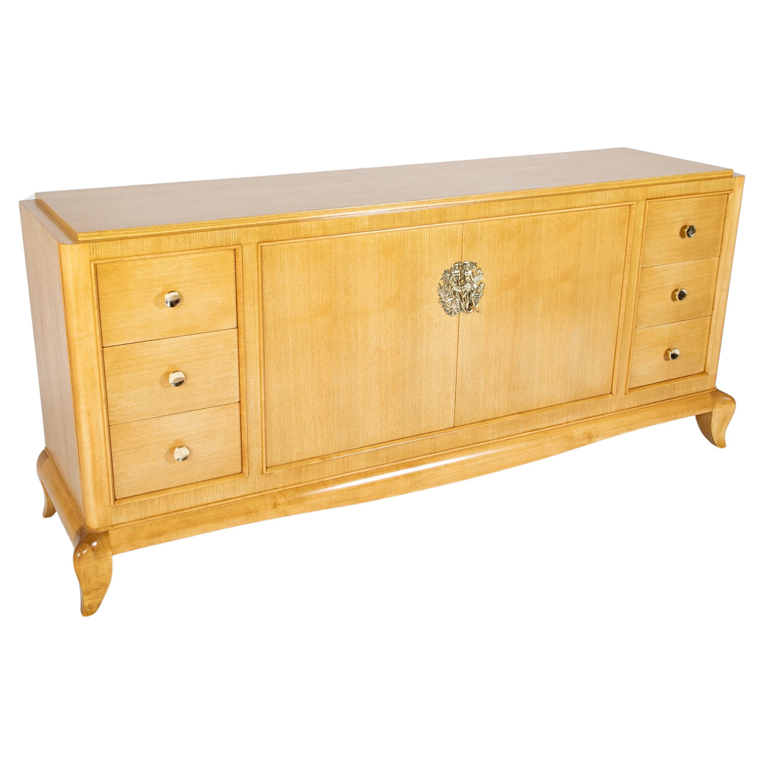 French School of Arbus Credenza in Light Wood with Adam & Eve Medallion For Sale