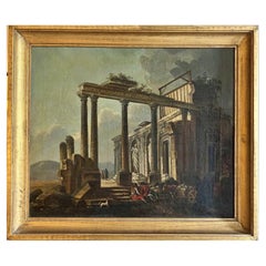 Antique French School of the 18th century " Ancient ruins and Figures " 