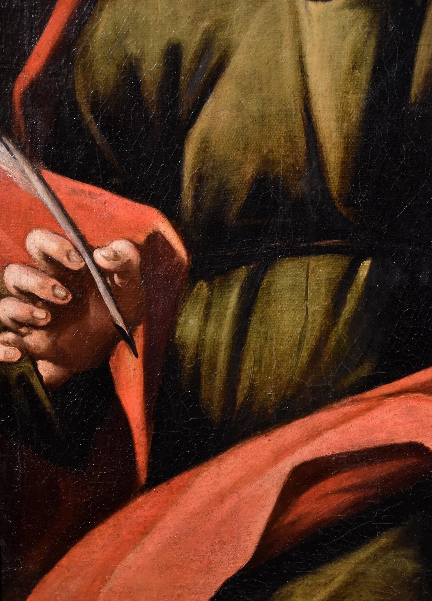 Saint John Evangelist Paint Oil on canvas Old master 18th Century French School - Brown Portrait Painting by French school of the eighteenth century