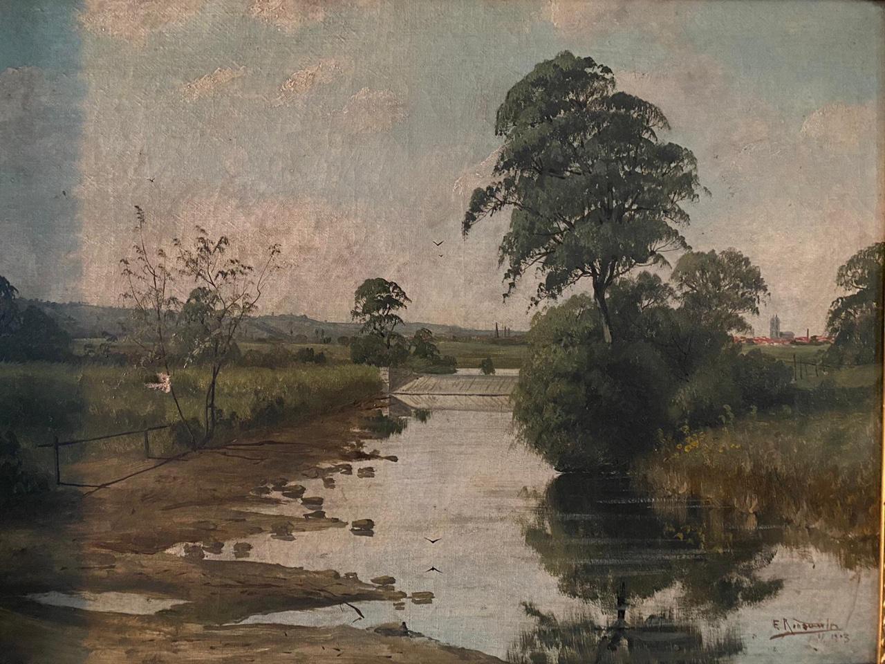 Oiled French School Oil on Canva Countryside Landscape, Early 20th Century  For Sale