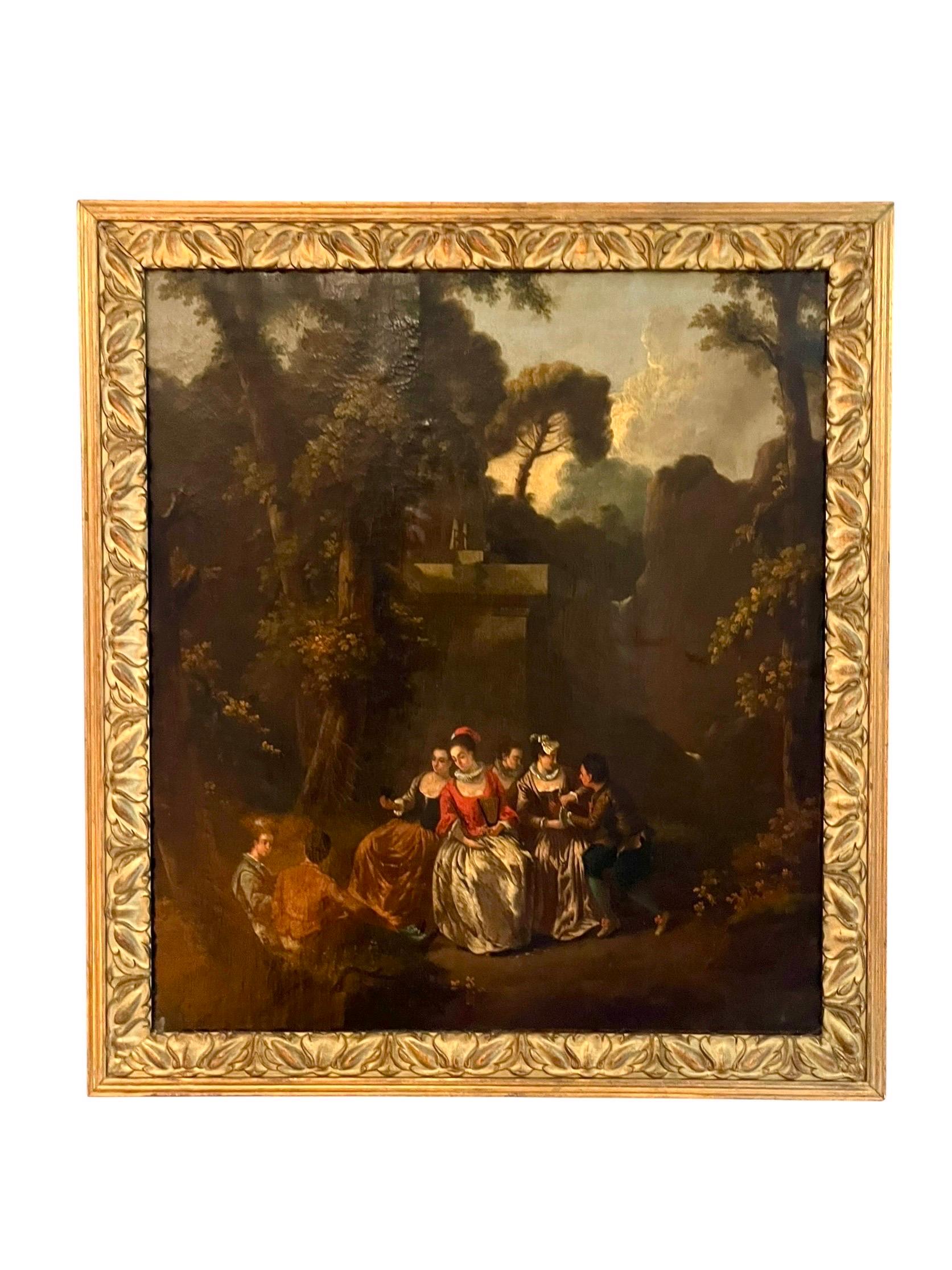 Óleo sobre lienzo de la Escuela Francesa XVIII Escena galante Estilo de François BOUCHER 3