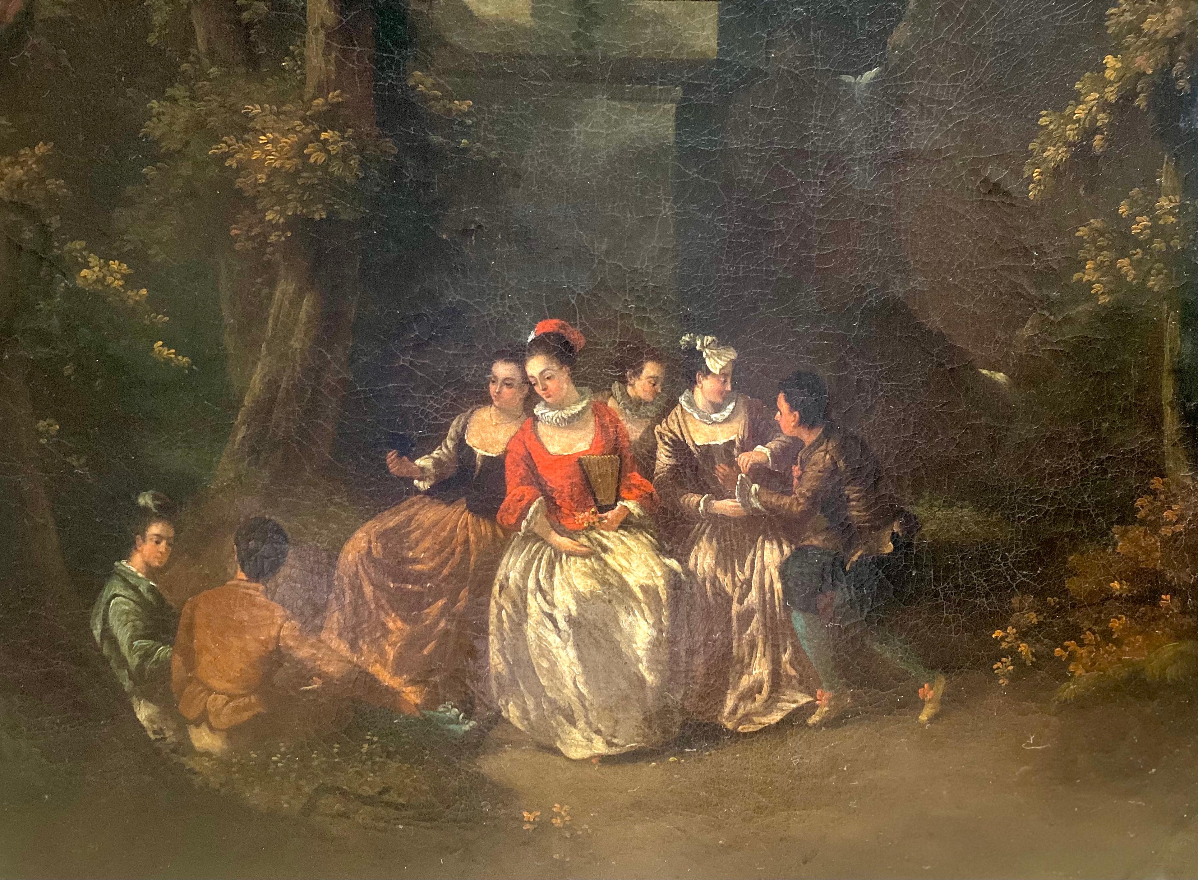 Óleo sobre lienzo de la Escuela Francesa XVIII Escena galante Estilo de François BOUCHER Barroco