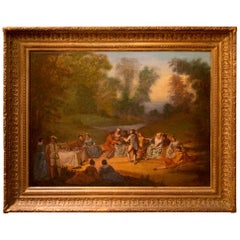French School, Oil on Canvas Banquet Scene, circa 1800