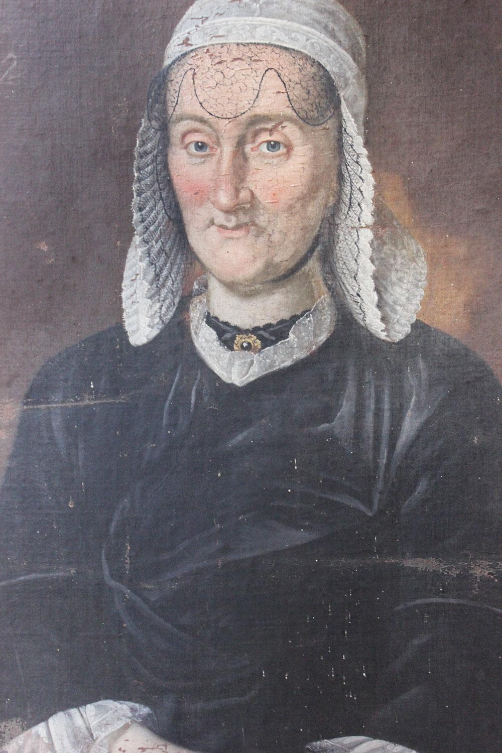 French School Oil on Canvas Laid to Board Portrait of a Noble Lady, circa 1800 4