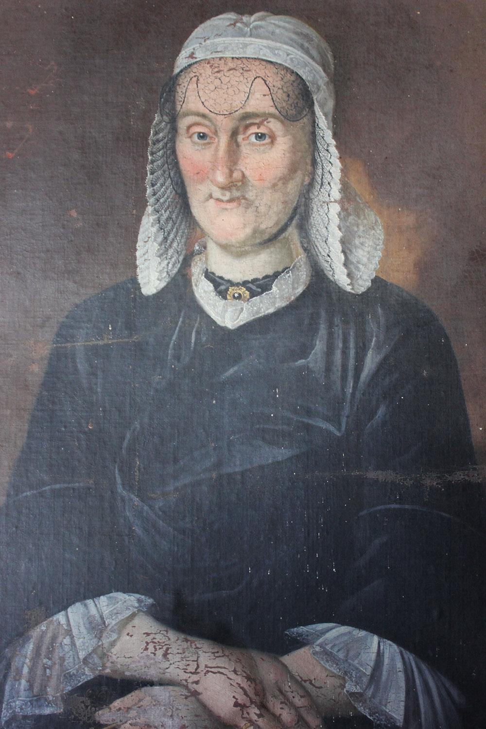 French School Oil on Canvas Laid to Board Portrait of a Noble Lady, circa 1800 6