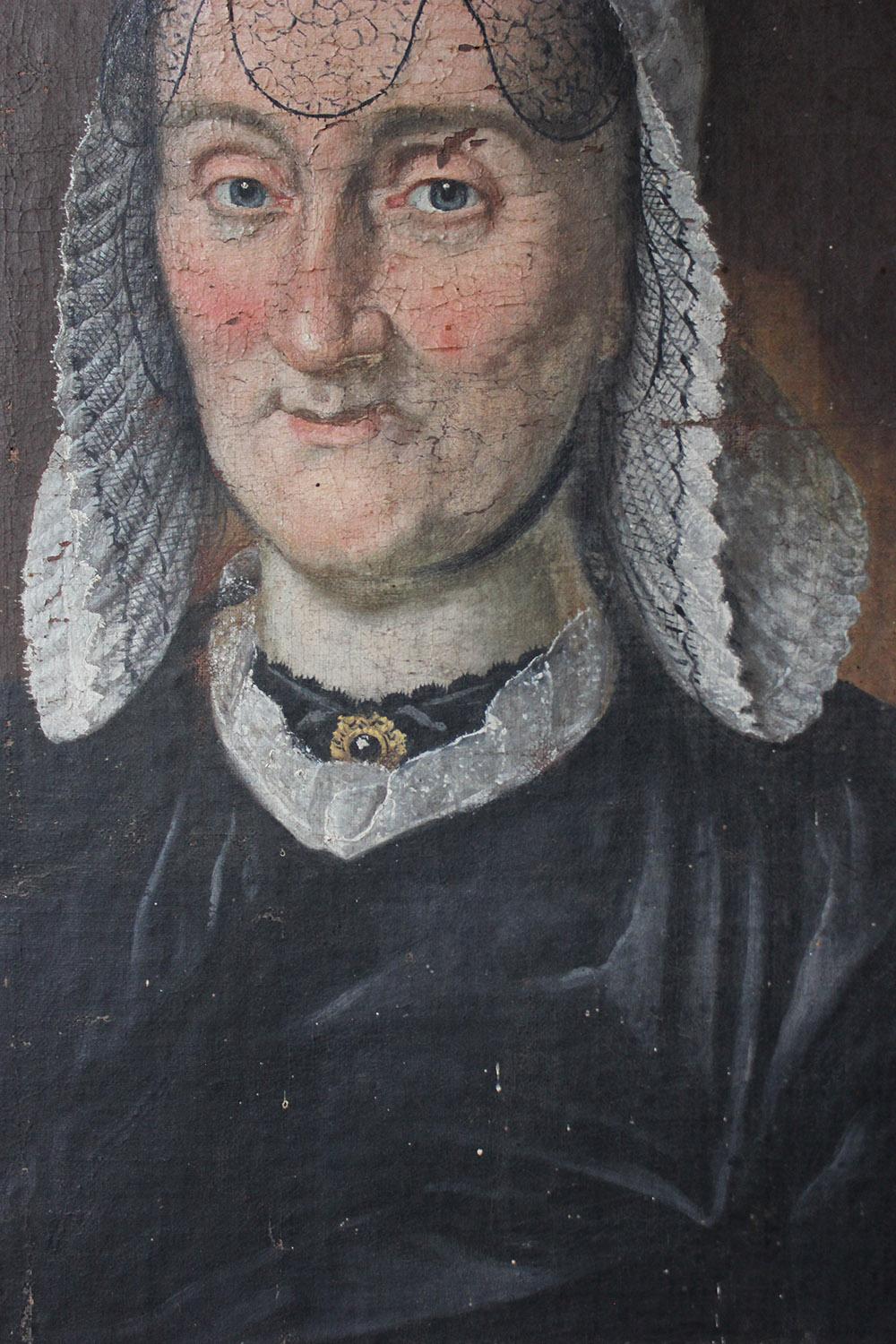 French School Oil on Canvas Laid to Board Portrait of a Noble Lady, circa 1800 3