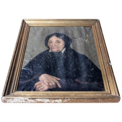 Antique French School Oil on Canvas Portrait of an Elderly Lady in Mourning c.1870-80