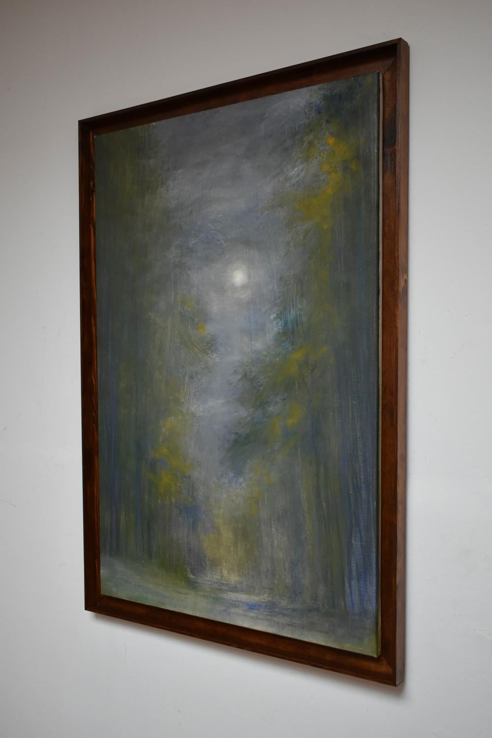 Late 20th Century French school oil on canvas representing a forest at night, XXth c.  French sch For Sale