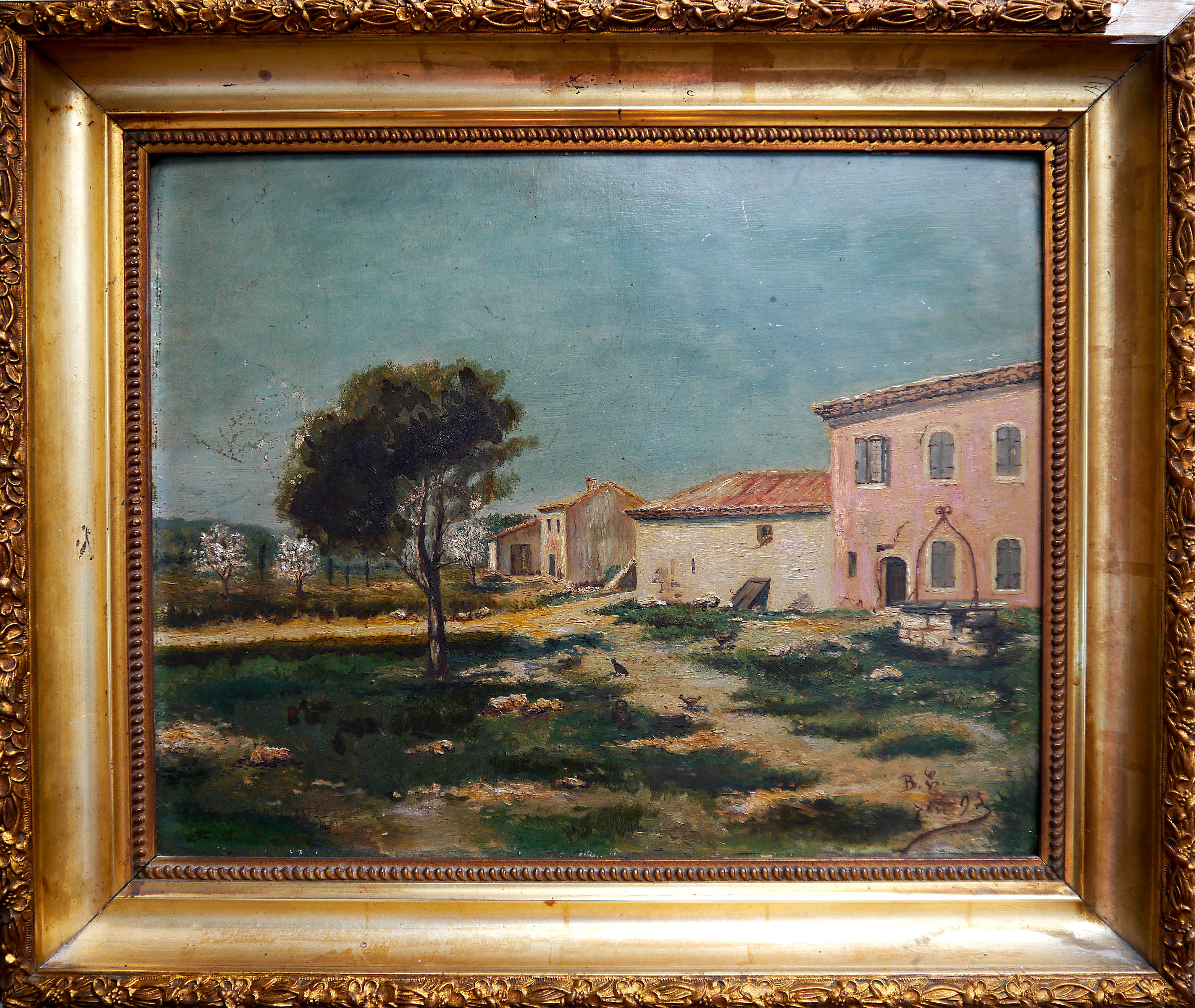 French School Old Masters Figurative Painting - French Post Impressionist Oil painting Signed Provence Barn