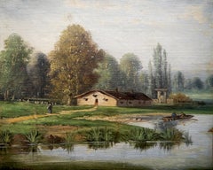 19th Century French Lake Landscape BARBIZON School Oil painting Signed