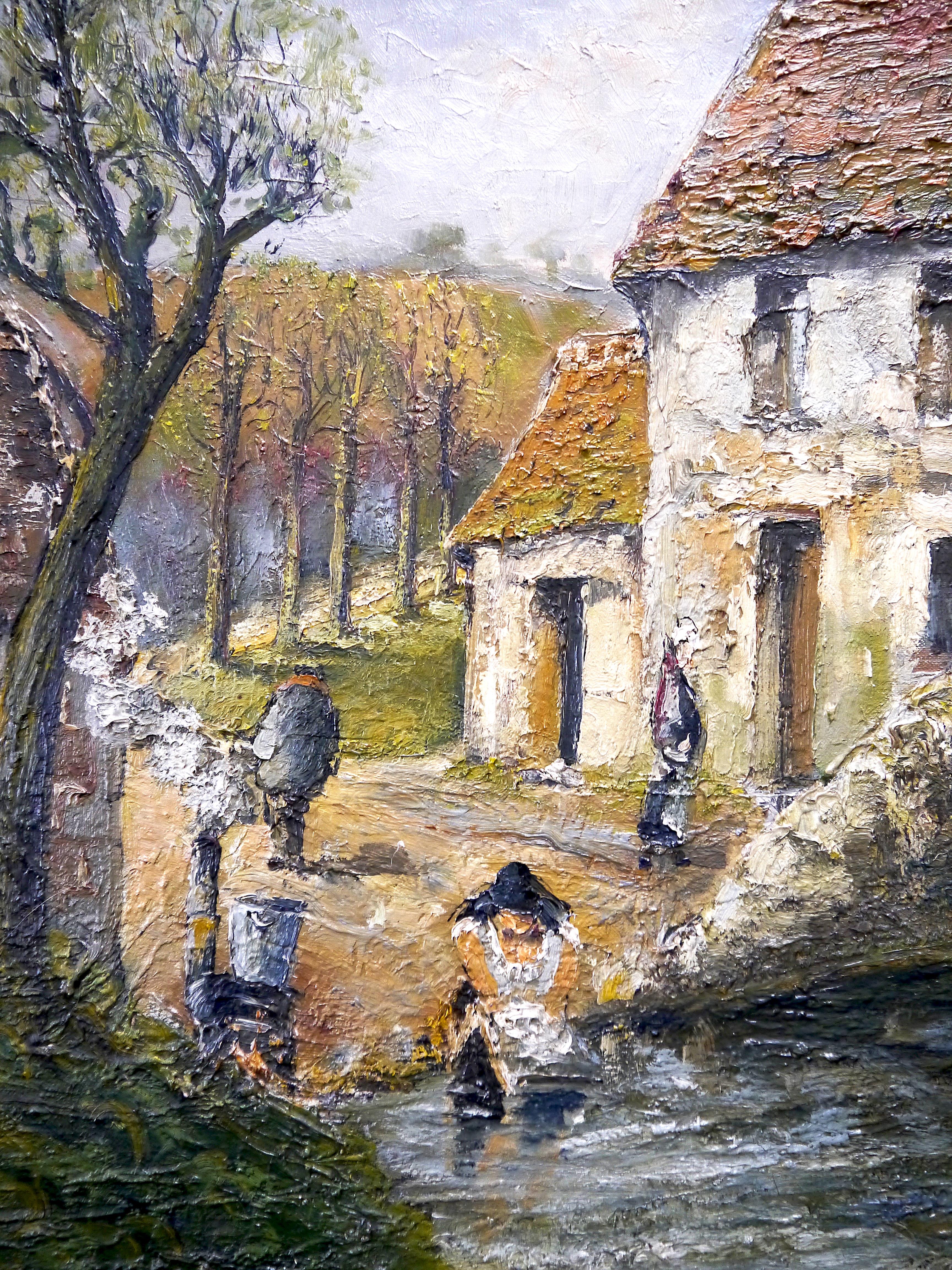 20° secolo Impressionista francese Casa paesaggio Pittura ad olio firmata - Painting di Raymond Besse