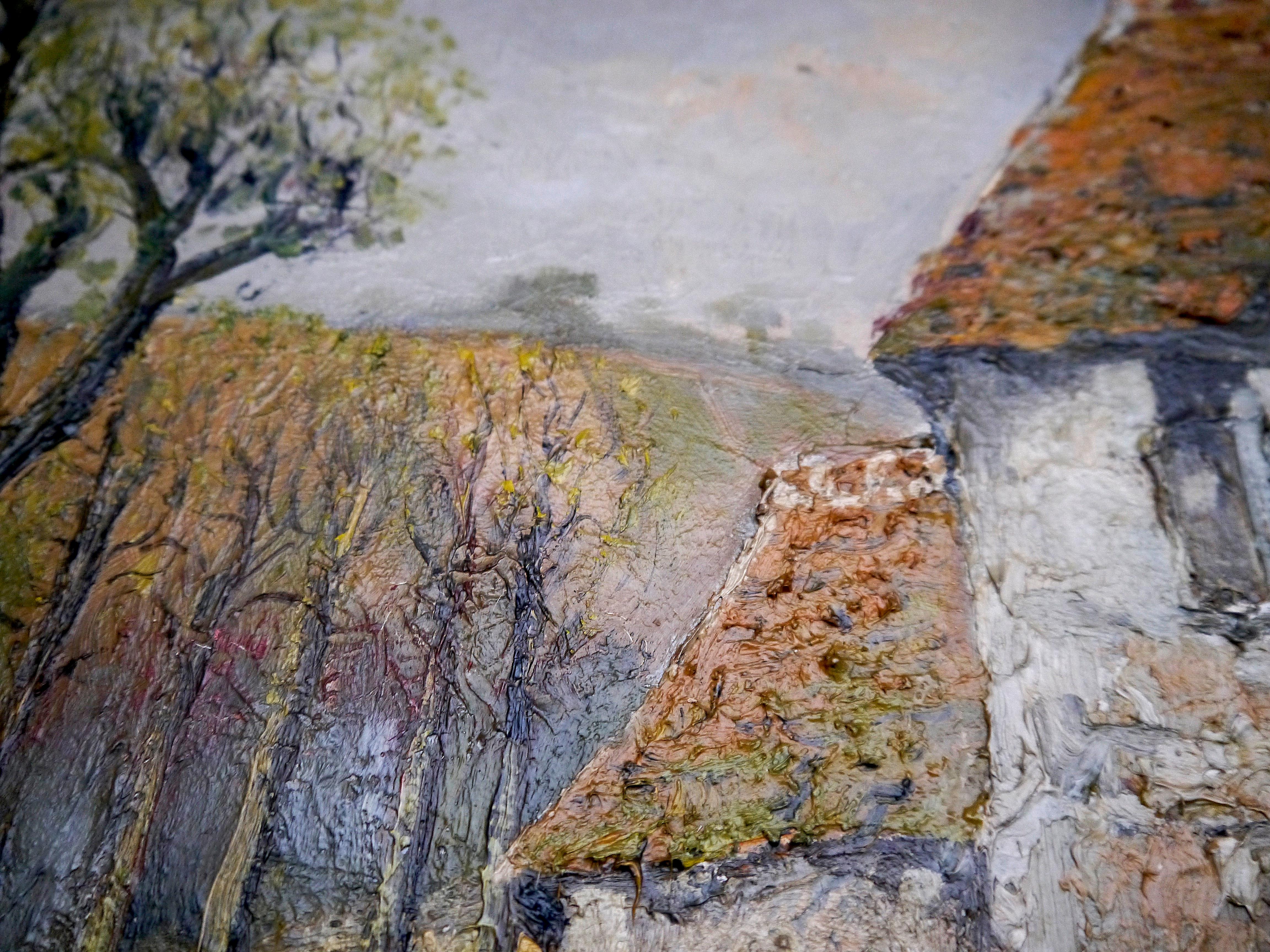 20° secolo Impressionista francese Casa paesaggio Pittura ad olio firmata 5