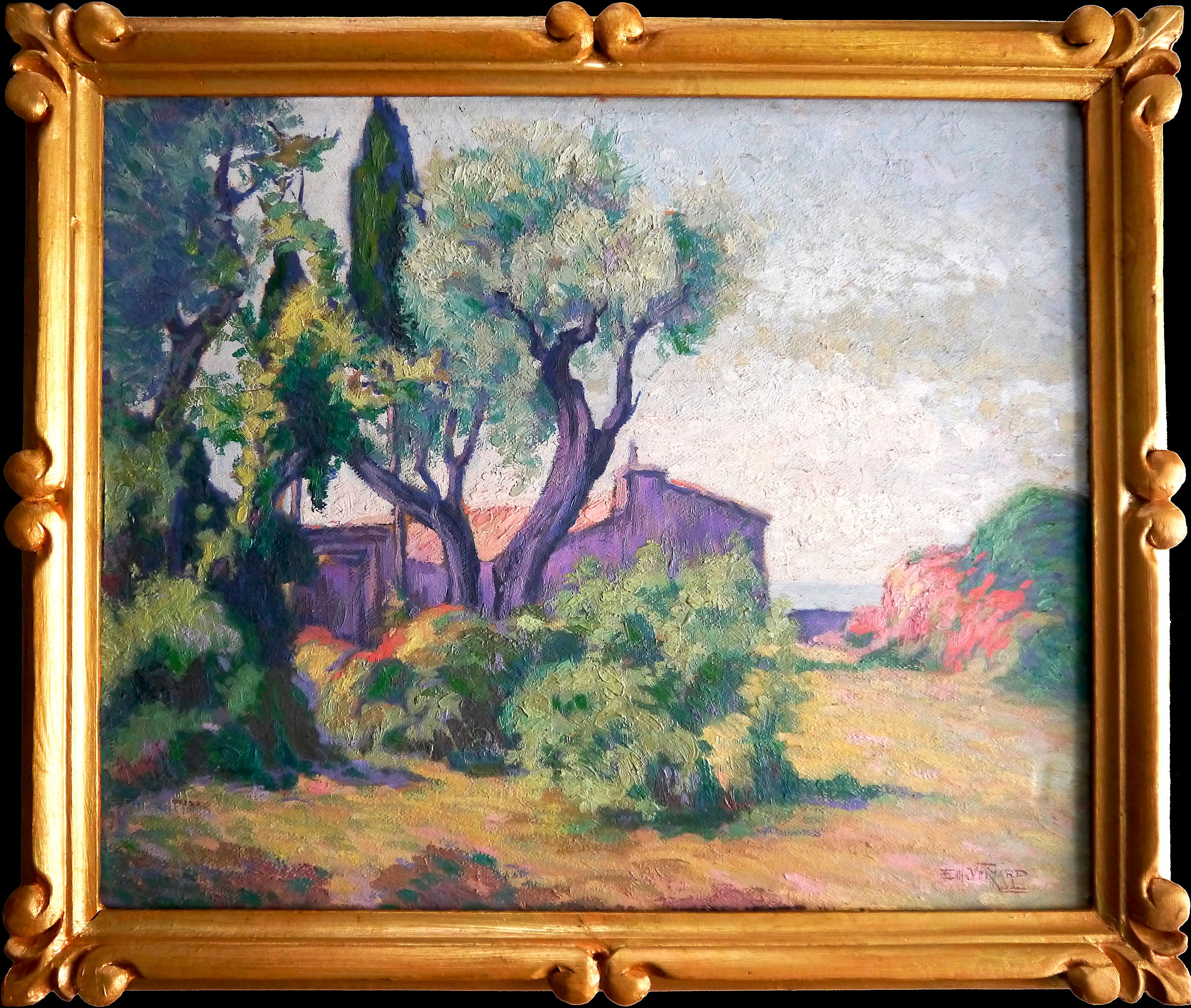 French School Old Masters Landscape Painting - 20th Century French Post Impressionism Provence Oil painting Signed  1925