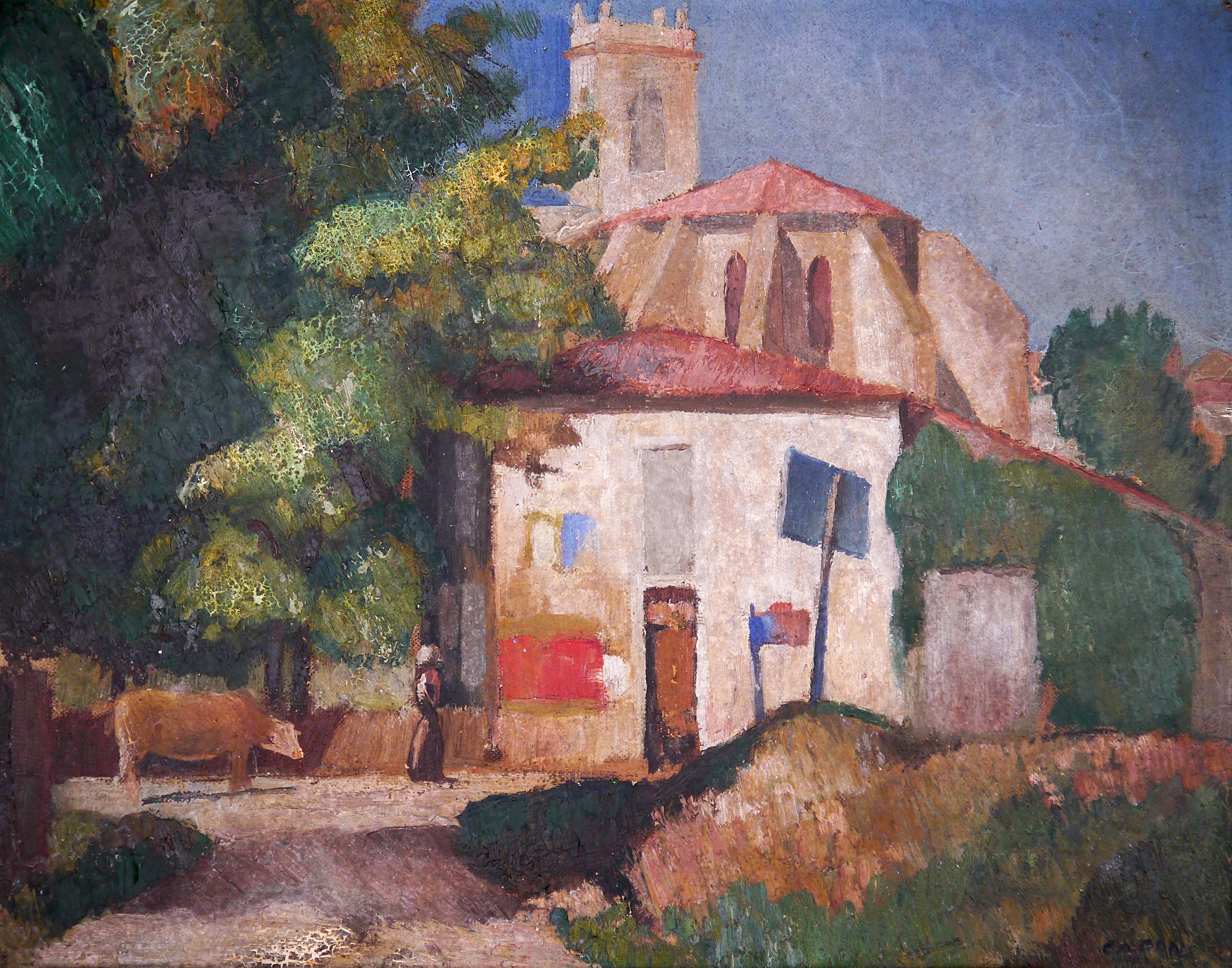 20th Century French Post Impressionism Provence scene Oil painting Signed  - Painting by French School Old Masters