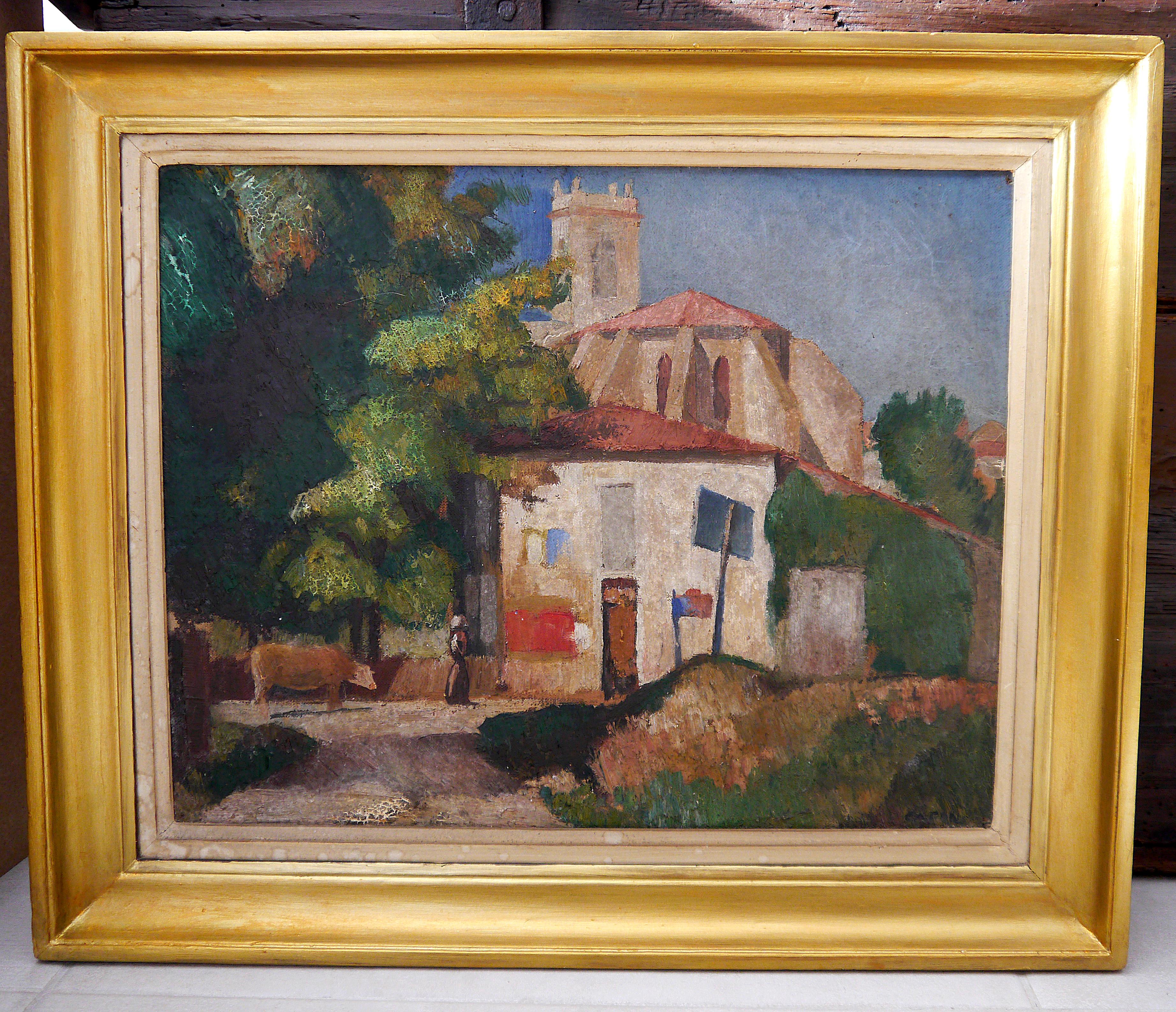20th Century French Post Impressionism Provence scene Oil painting Signed  - Impressionist Painting by French School Old Masters