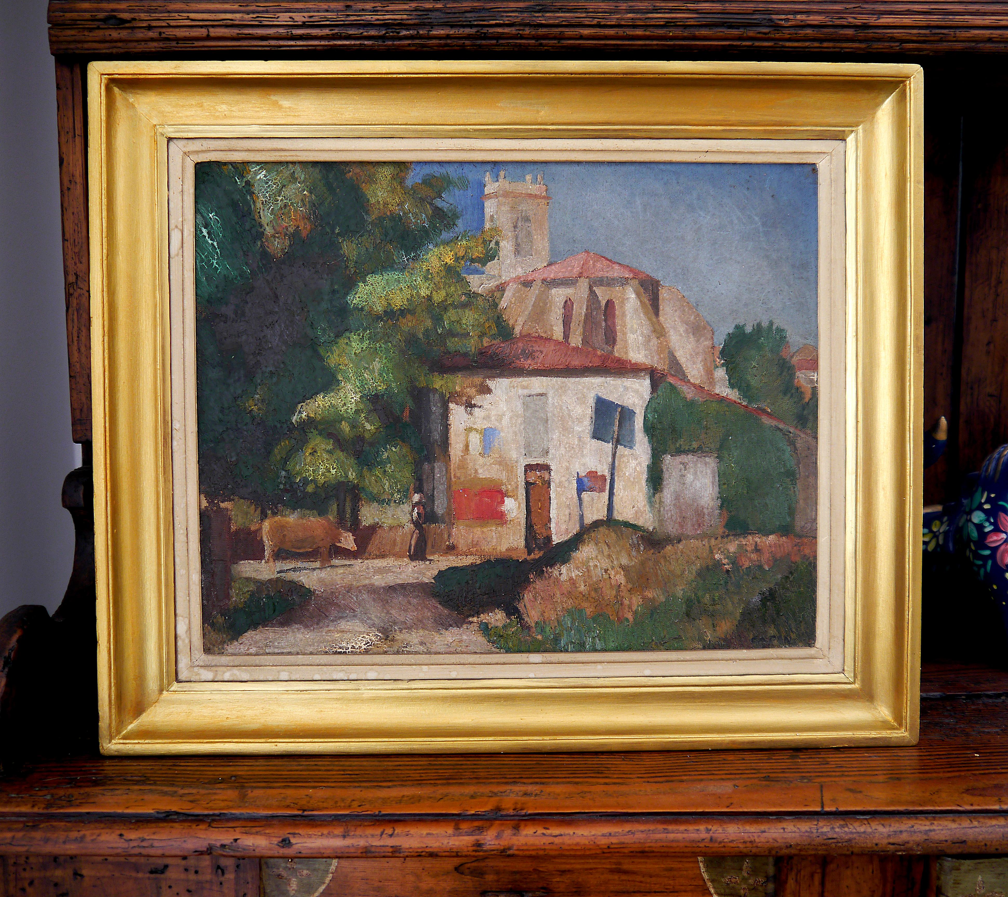 20th Century French Post Impressionism Provence scene Oil painting Signed  - Brown Landscape Painting by French School Old Masters