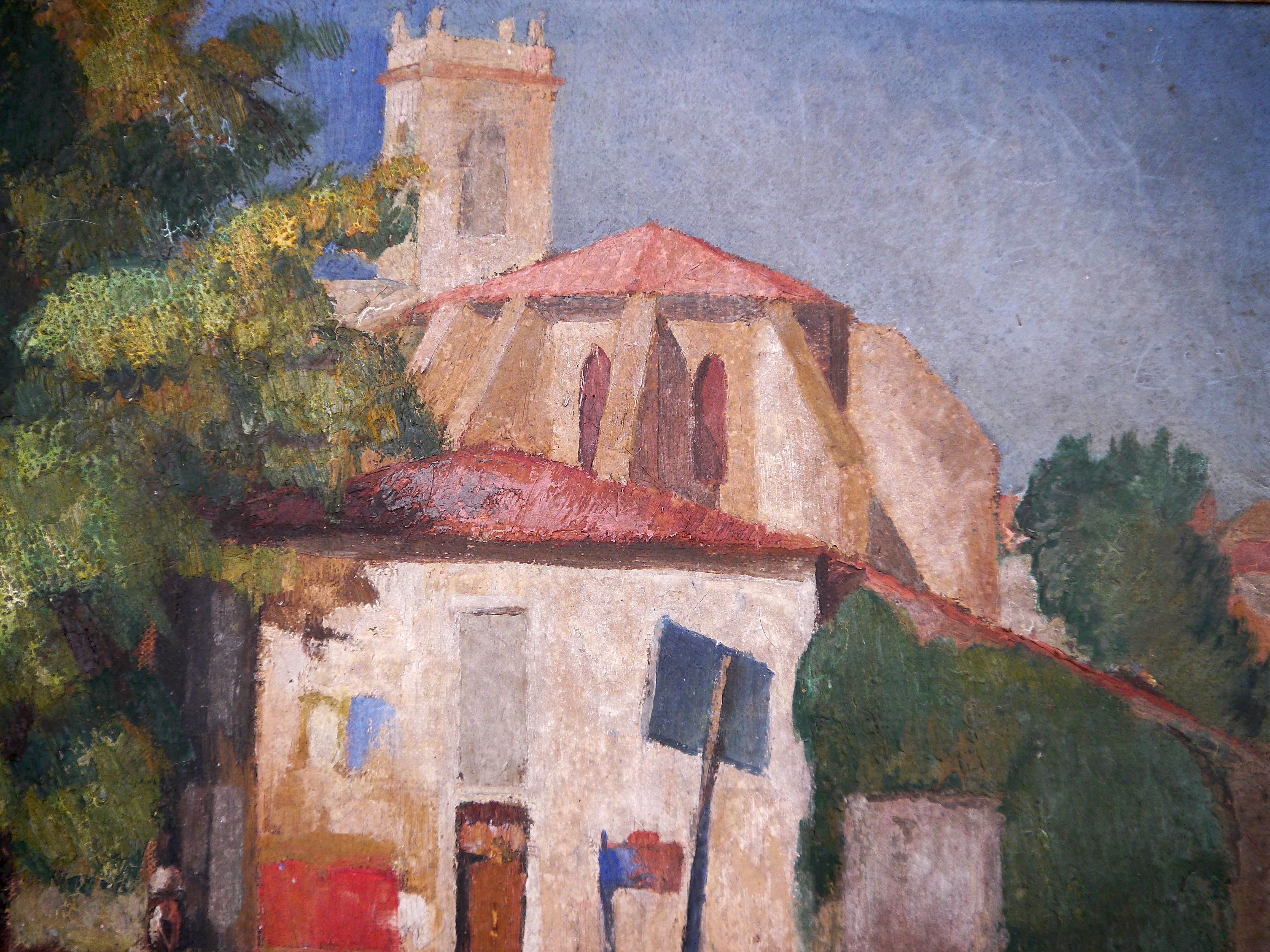 20th Century French Post Impressionism Provence scene Oil painting Signed  2