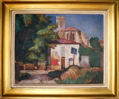 Antique 20th Century French Post Impressionism Provence scene Oil painting Signed 