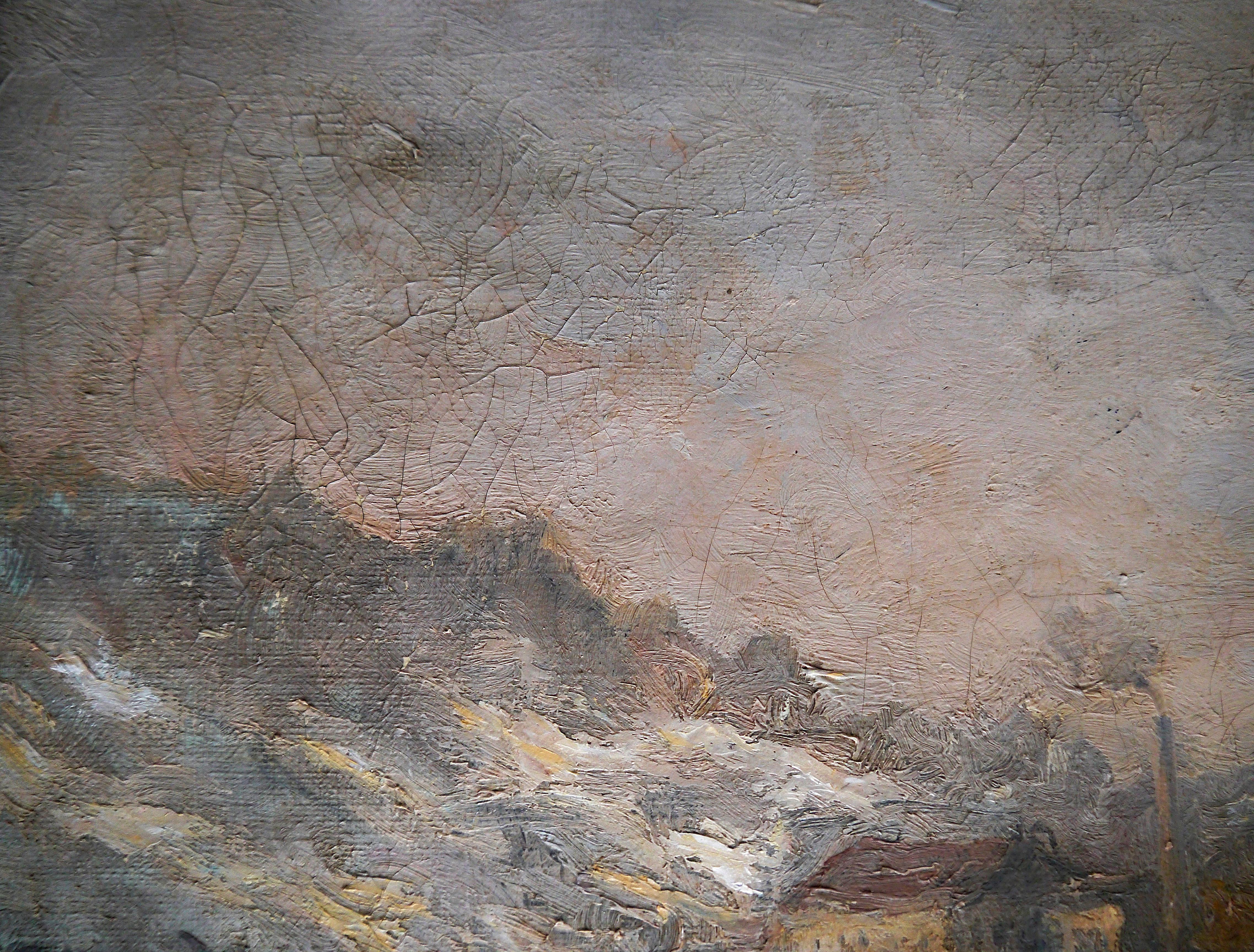 Peinture à l'huile post-impressionniste française du 20ème siècle, représentant un paysage de neige, signée 3