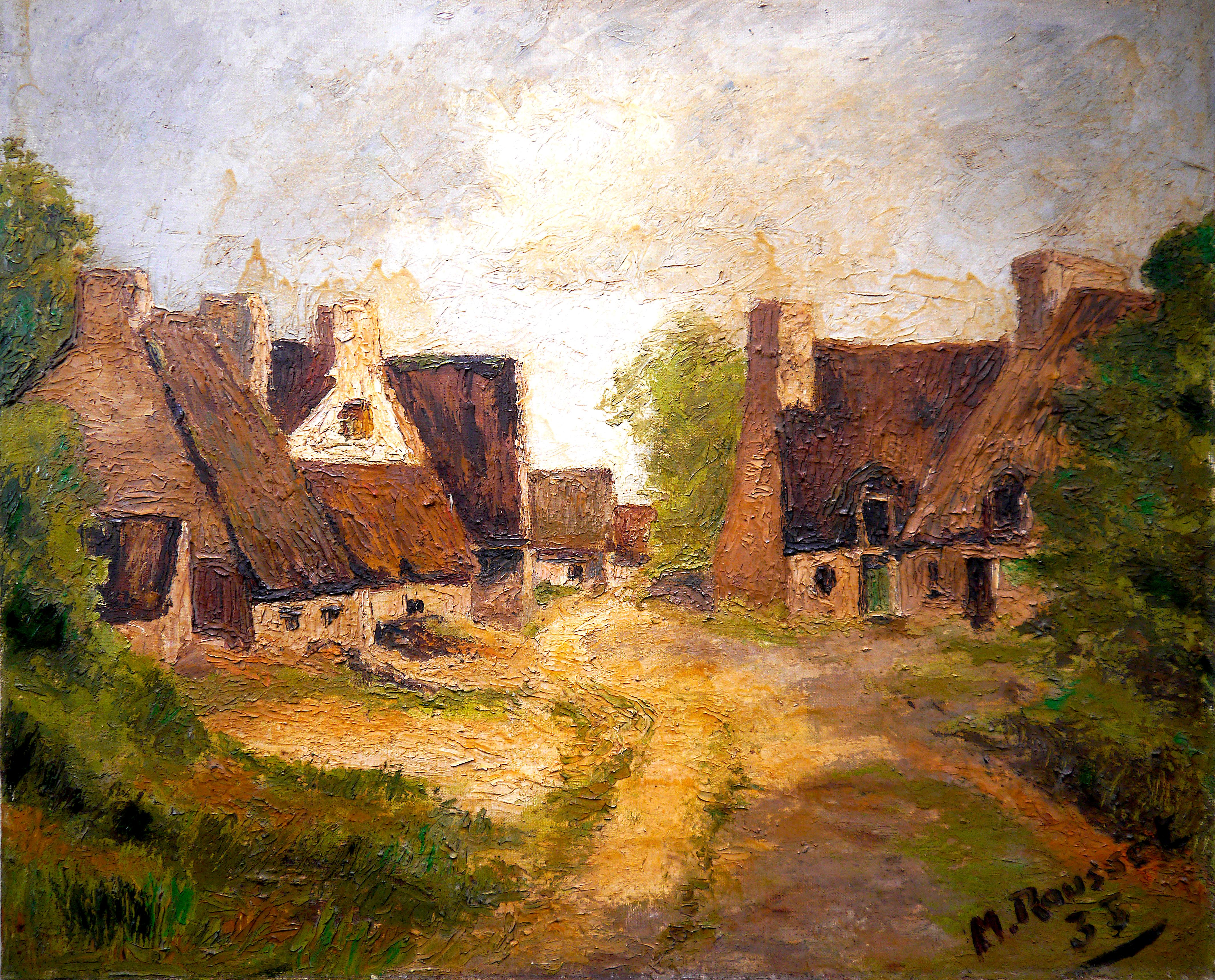 20th Century French Post Impressionist Barn Brittany landscape Oil  Signed  - Painting by French School Old Masters