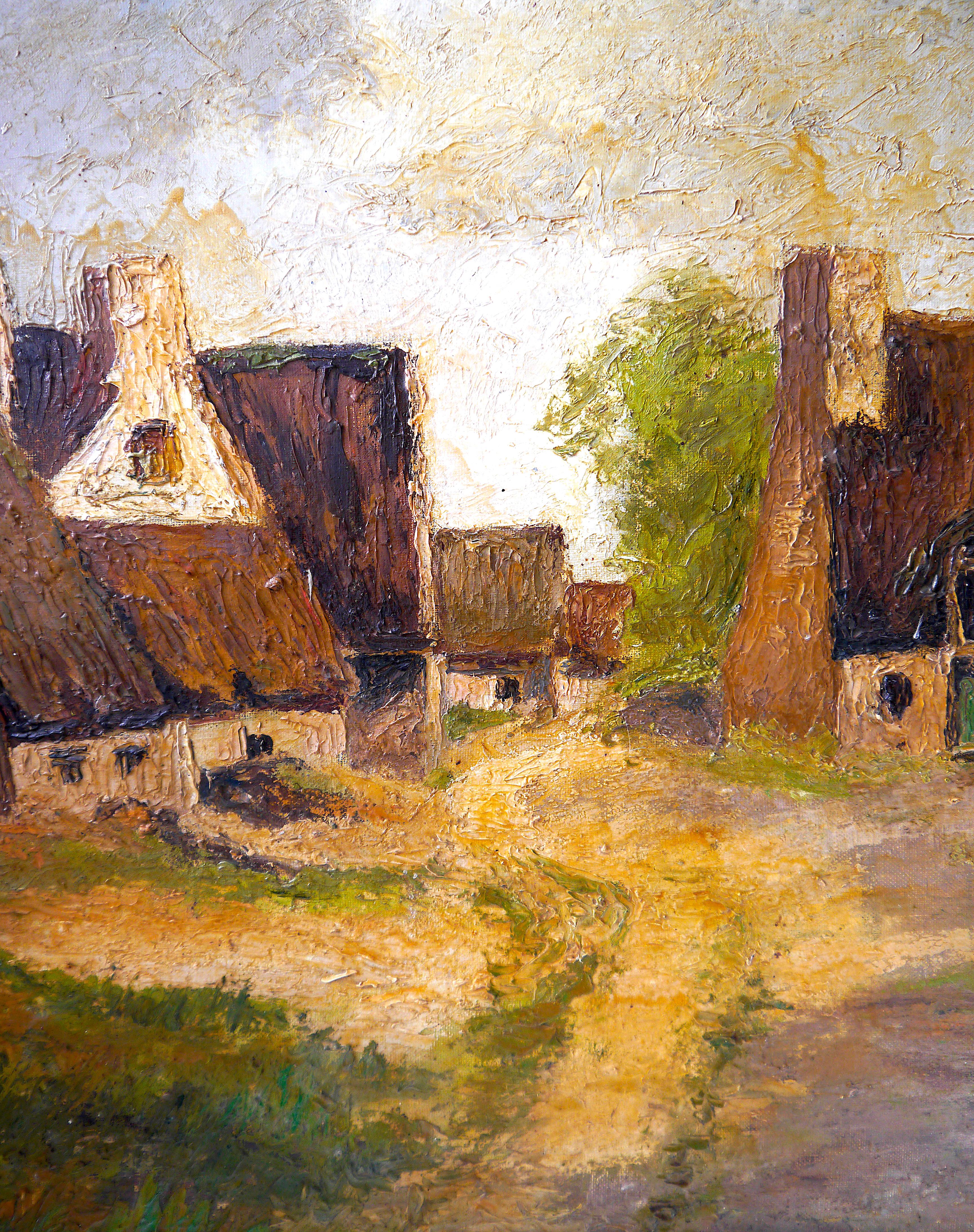 20th Century French Post Impressionist Barn Brittany landscape Oil  Signed  1
