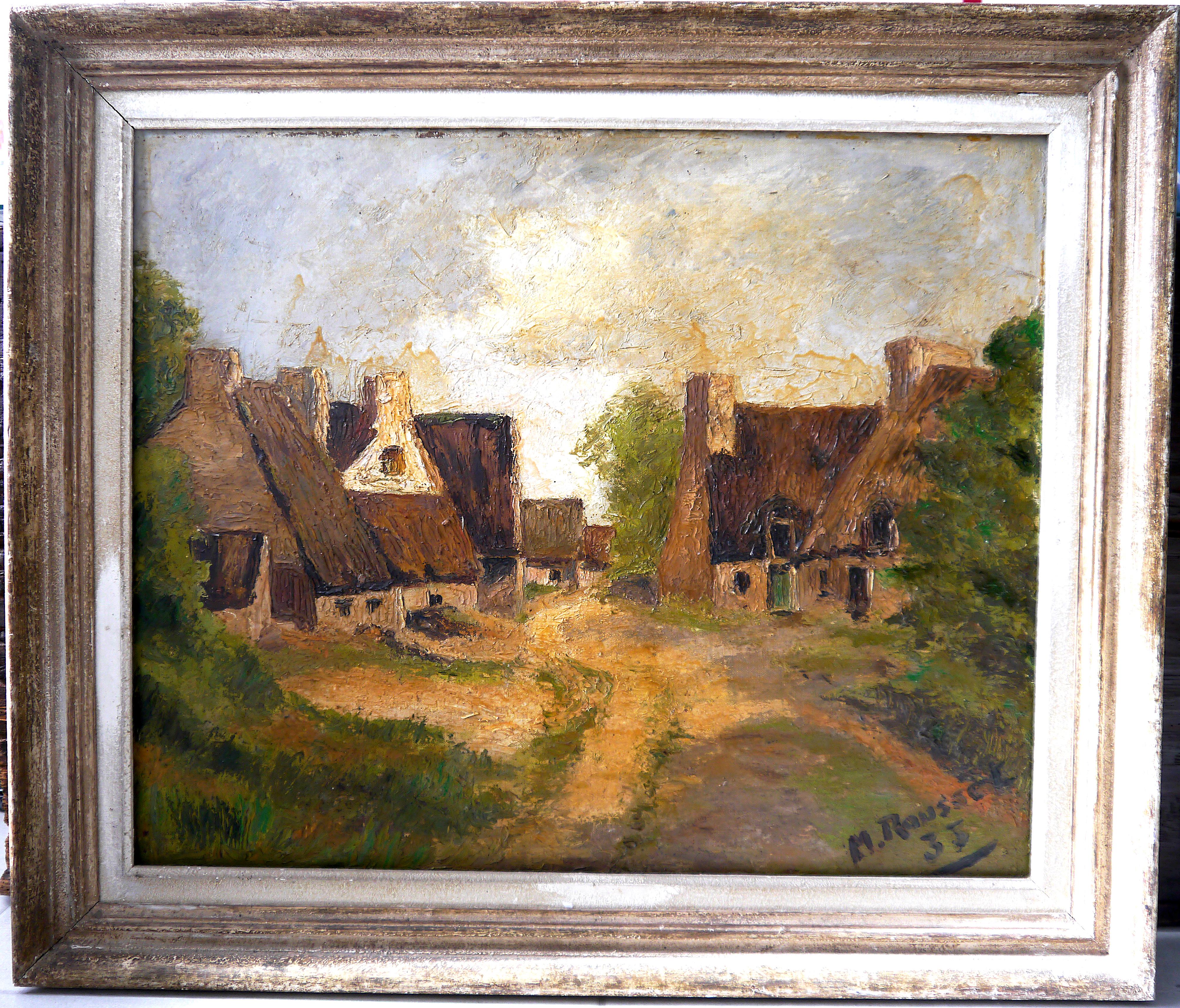 20th Century French Post Impressionist Barn Brittany landscape Oil  Signed  2