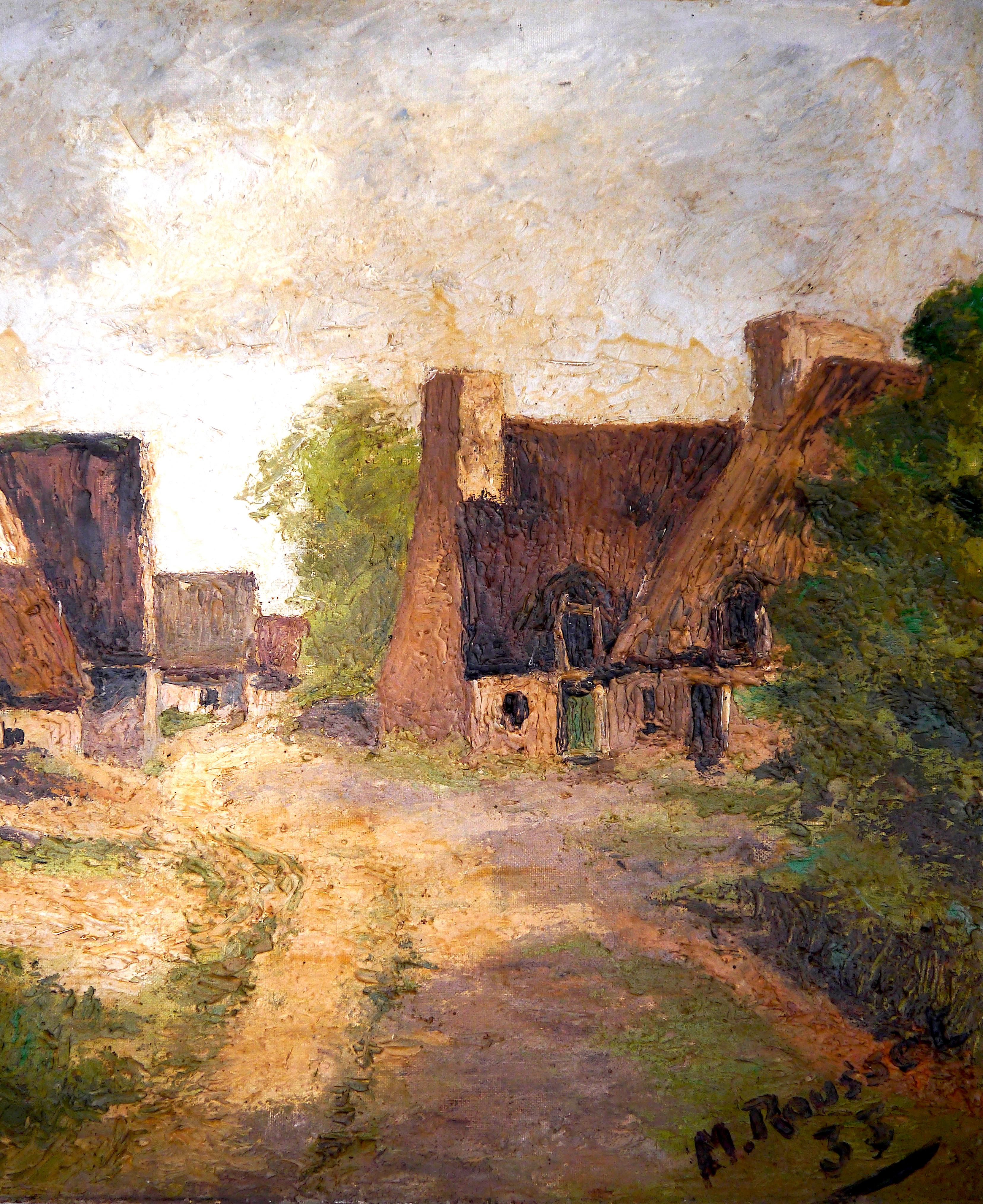 20th Century French Post Impressionist Barn Brittany landscape Oil  Signed  3