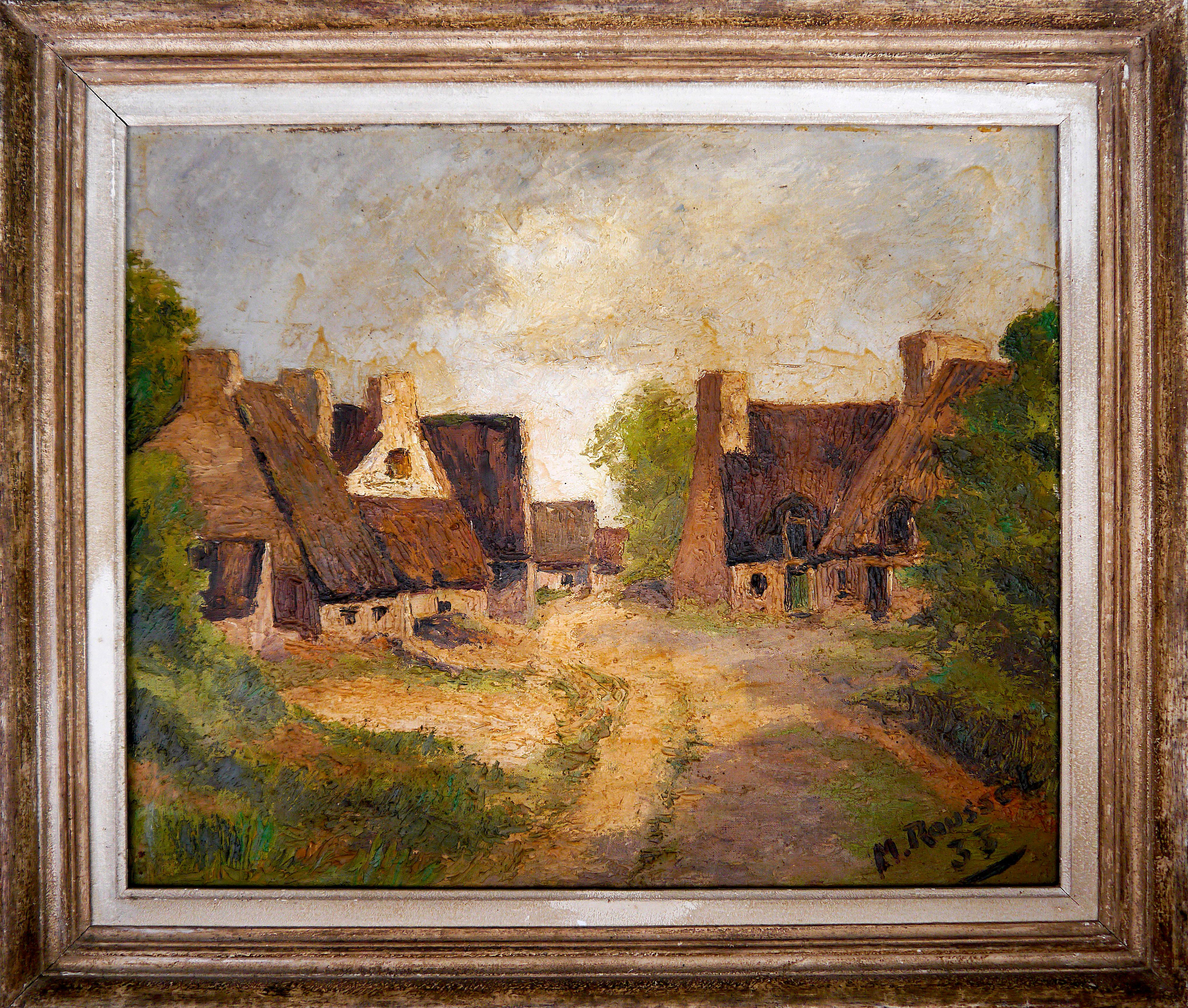 French School Old Masters Landscape Painting - 20th Century French Post Impressionist Barn Brittany landscape Oil  Signed 