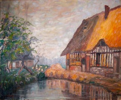 20th Century French Post Impressionist Barn landscape Oil painting Signed