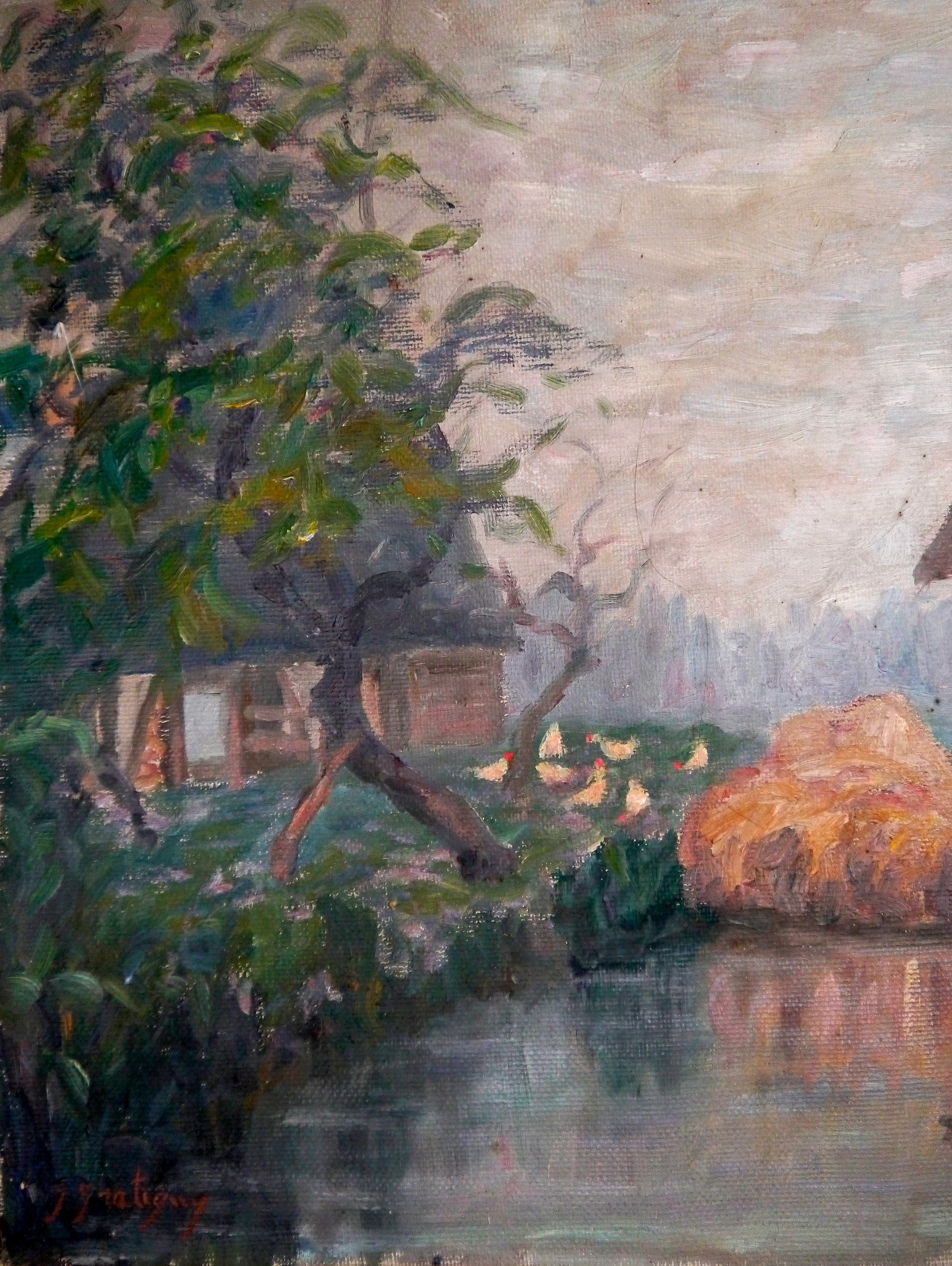 Paysage rivière et grange _  de Georges Gratigny 

Georges Gratigny était un peintre français du XIX -XX. (1881-1970) Normandie
Il était membre de la société des peintres normands.
On retrouve dans son art l'influence de ses amis André Hardy et