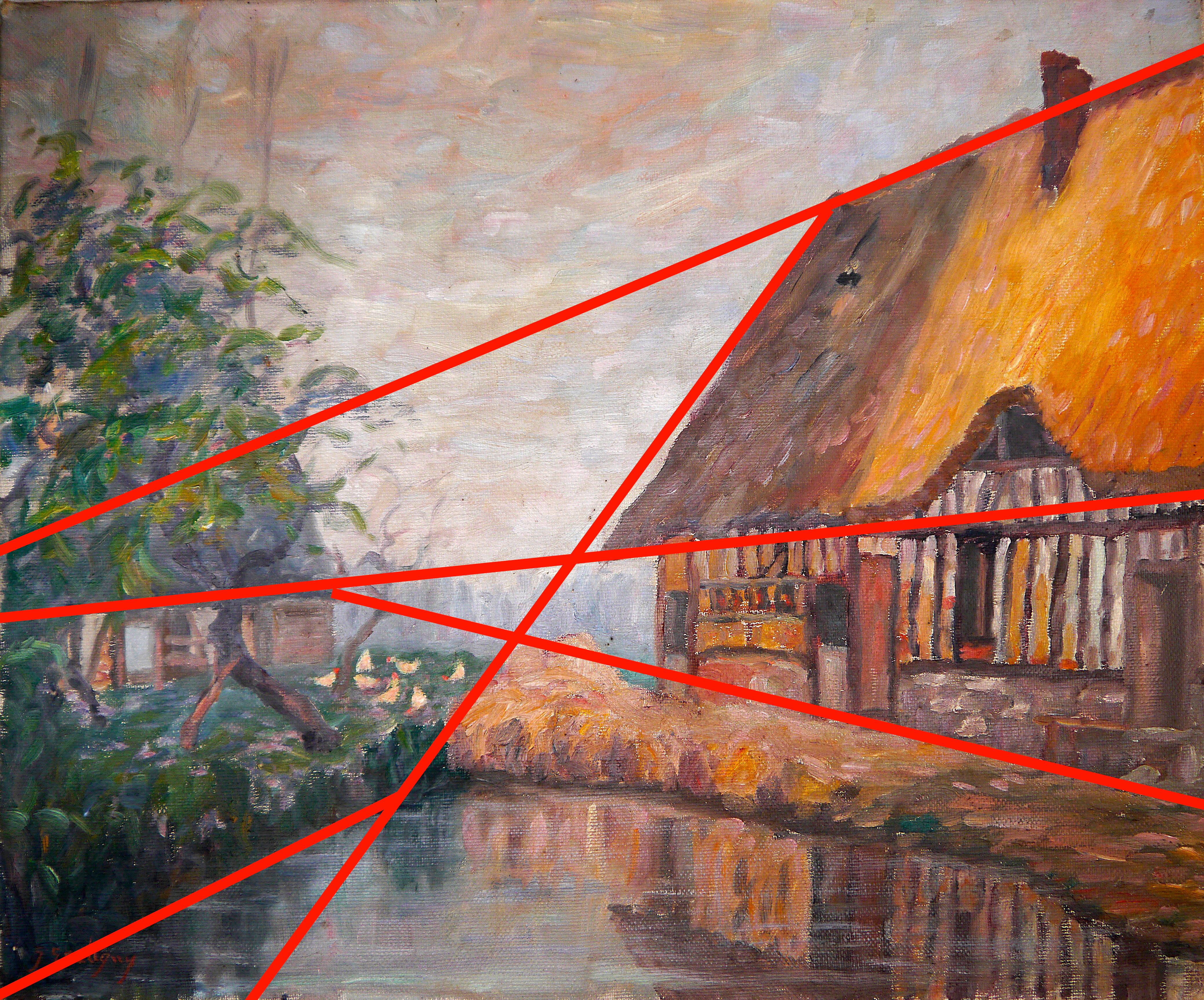 Siglo XX Paisaje postimpresionista francés Granero Pintura al óleo Firmada 2