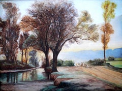 Französische Schule Luminous Landscape Oil  Barbizon Signiert
