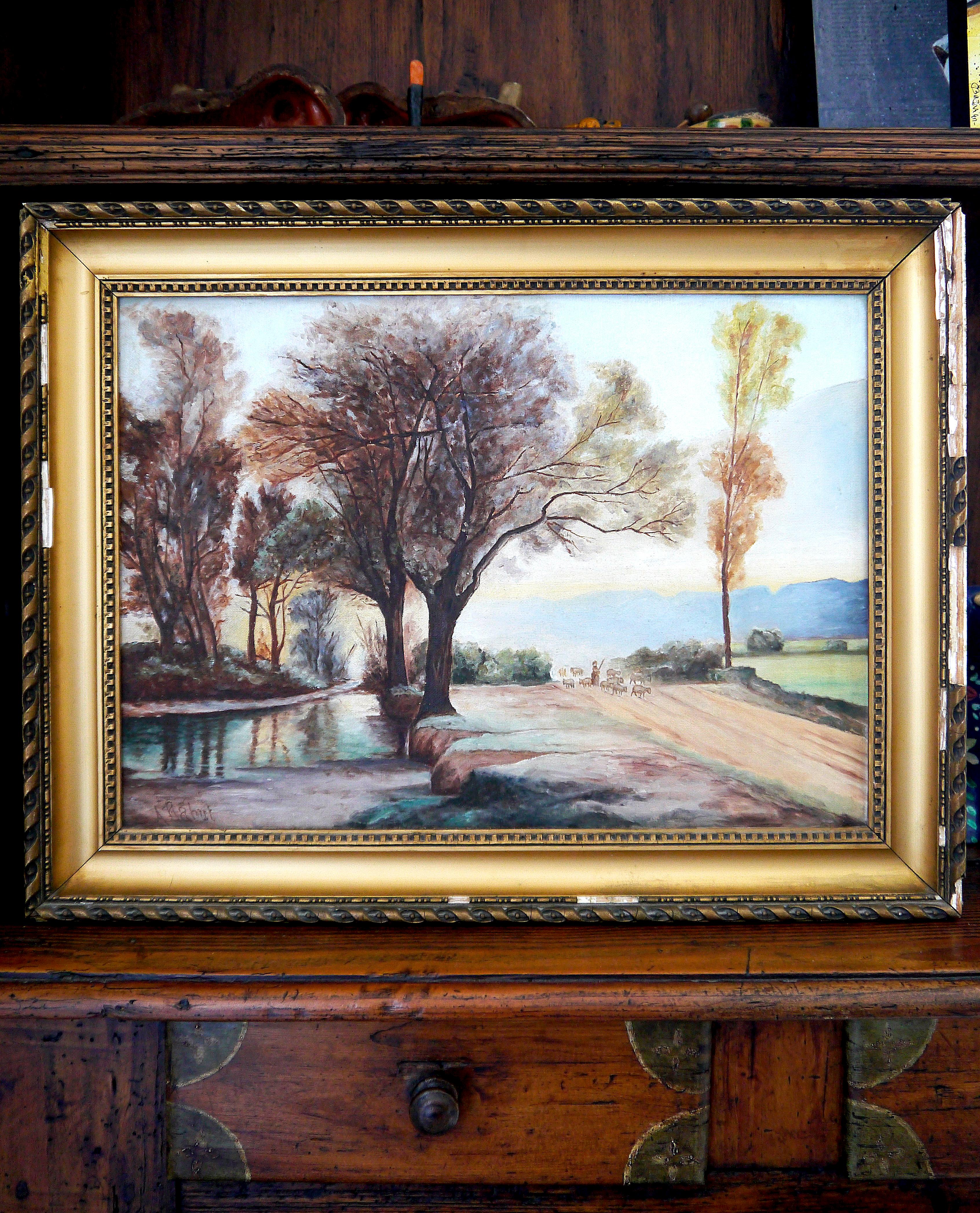 20th Century French School Luminous Landscape Oil painting Signed Oauc - Brown Figurative Painting by French School Old Masters