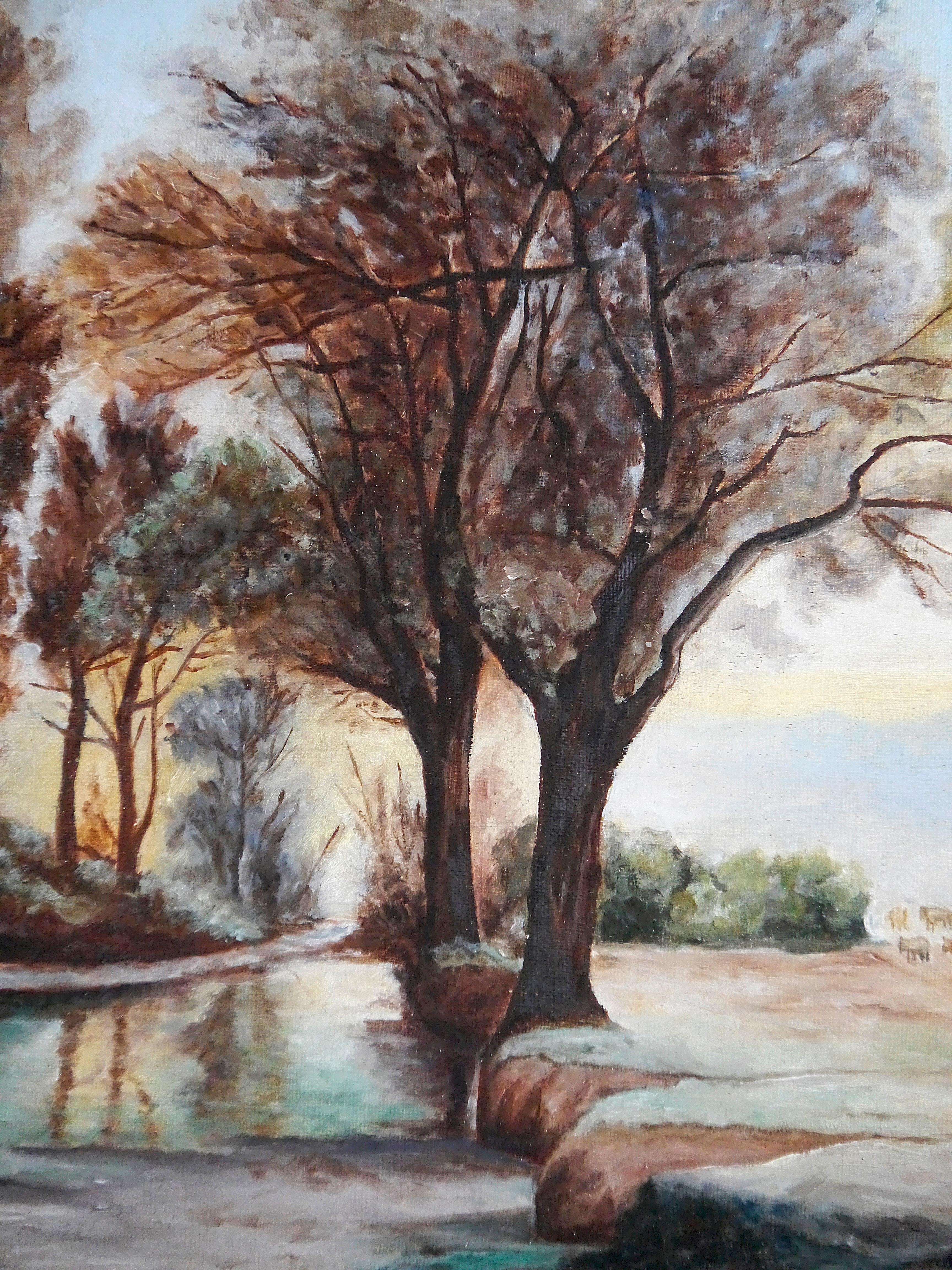 20th Century French School Luminous Landscape Oil painting Signed Oauc For Sale 1